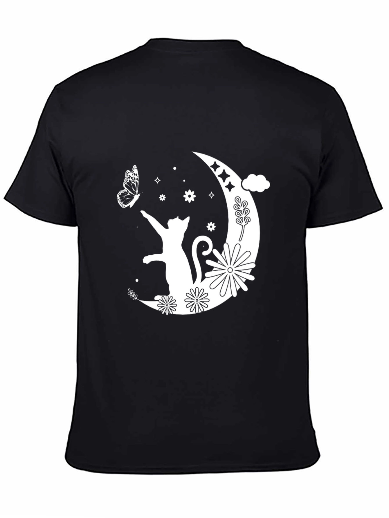 Moon Cat Graphic Tee - Black Cotton T-Shirt