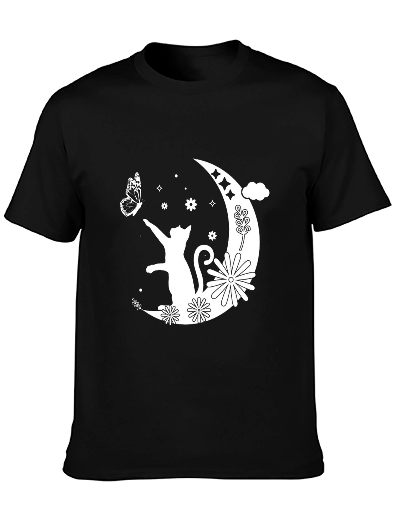 Moon Cat Graphic Tee - Black Cotton T-Shirt