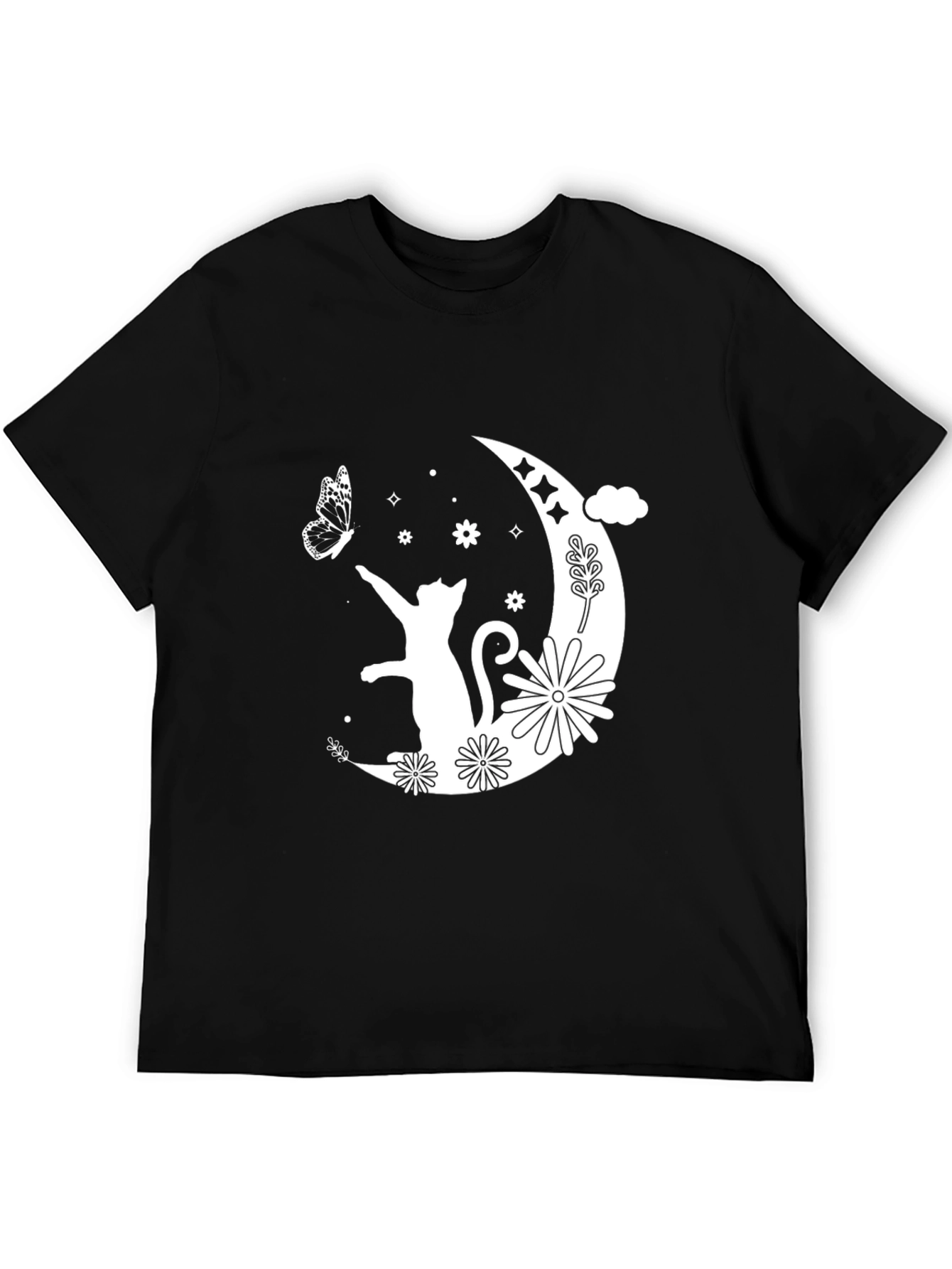 Moon Cat Graphic Tee - Black Cotton T-Shirt