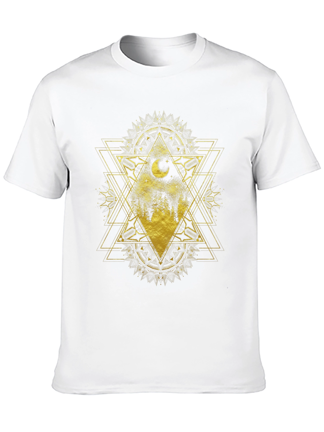 Geometric Moon Forest Graphic Tee - Black