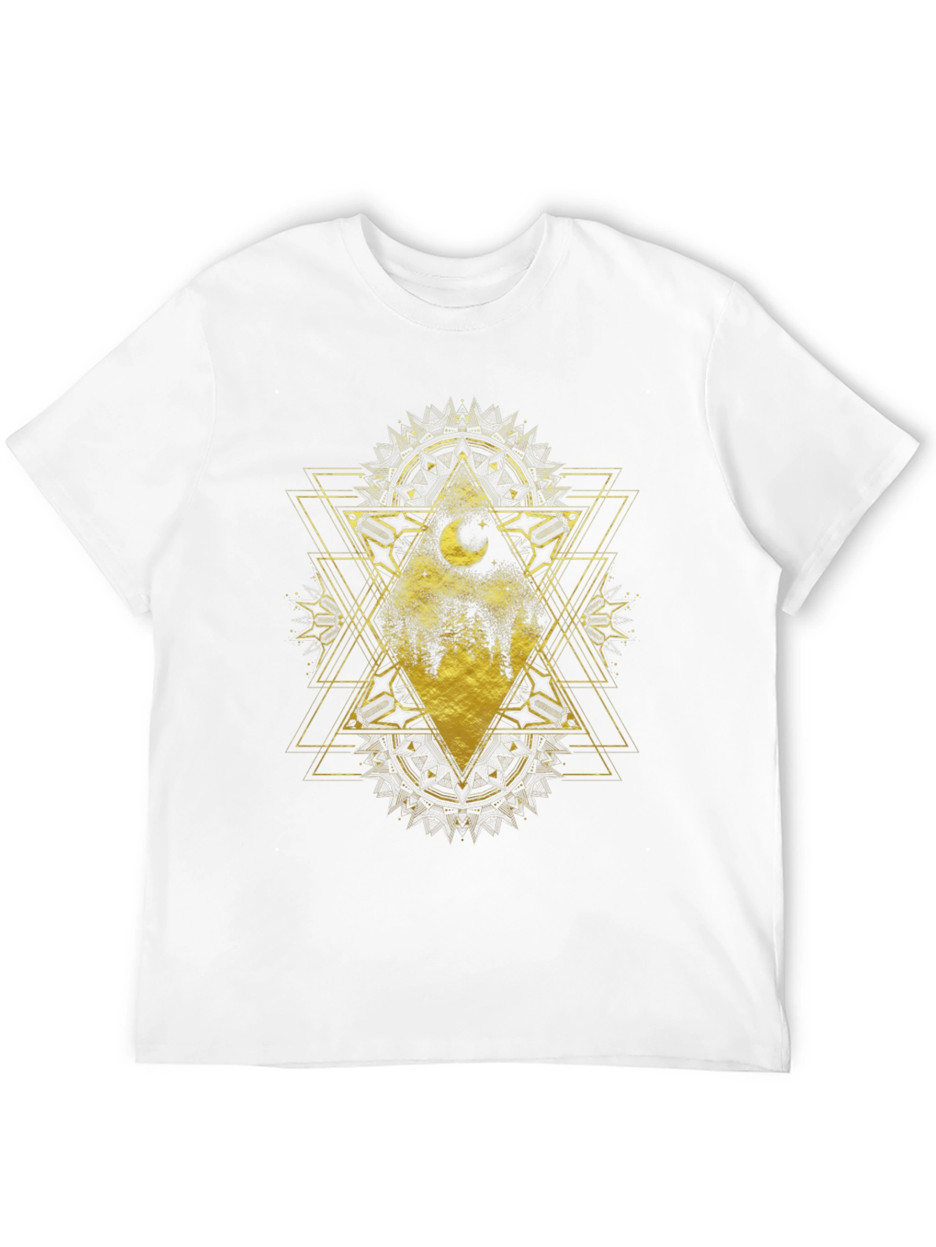 Geometric Moon Forest Graphic Tee - Black