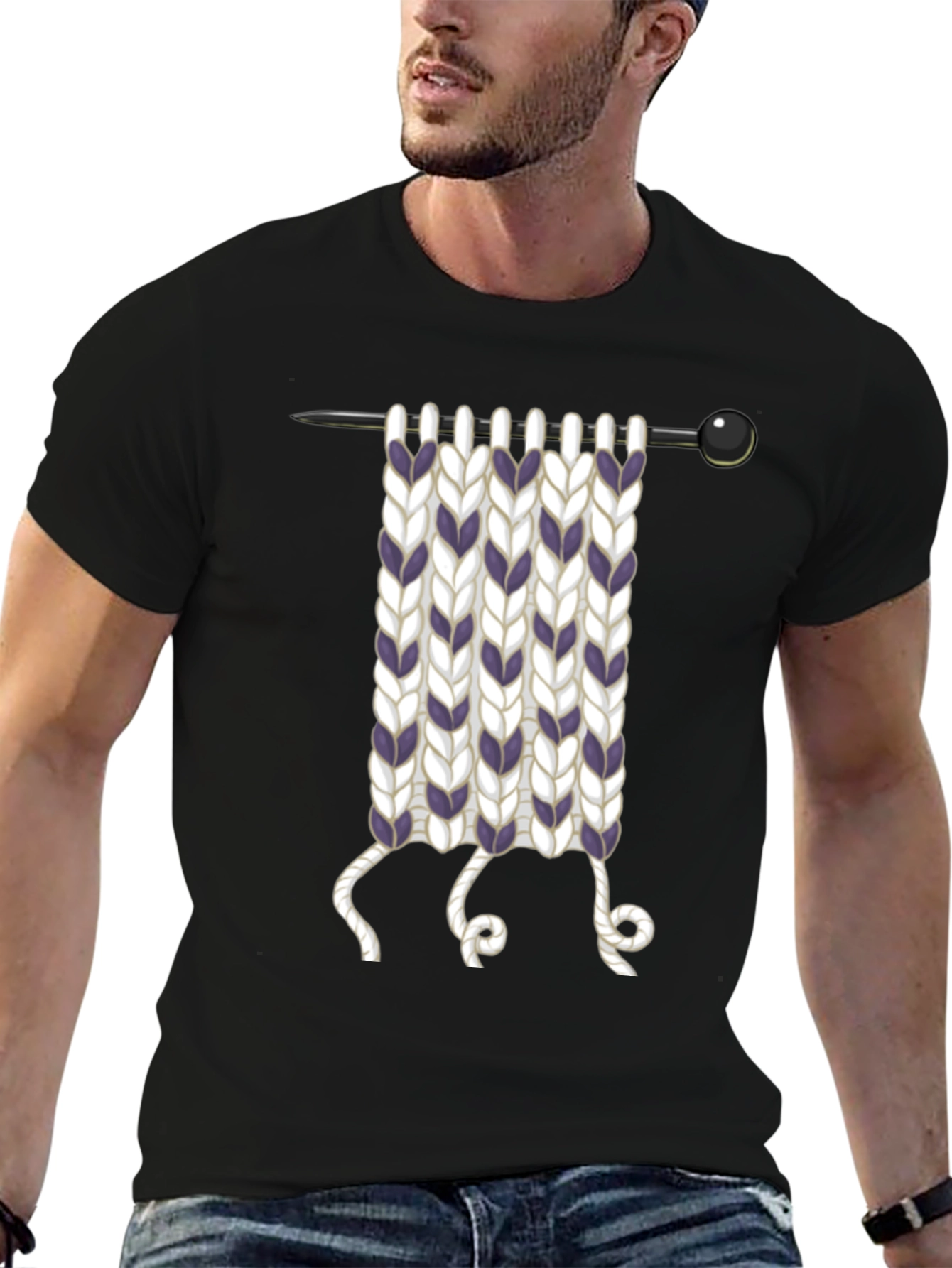 Knitting Needle Graphic T-Shirt - Novelty Knit Design