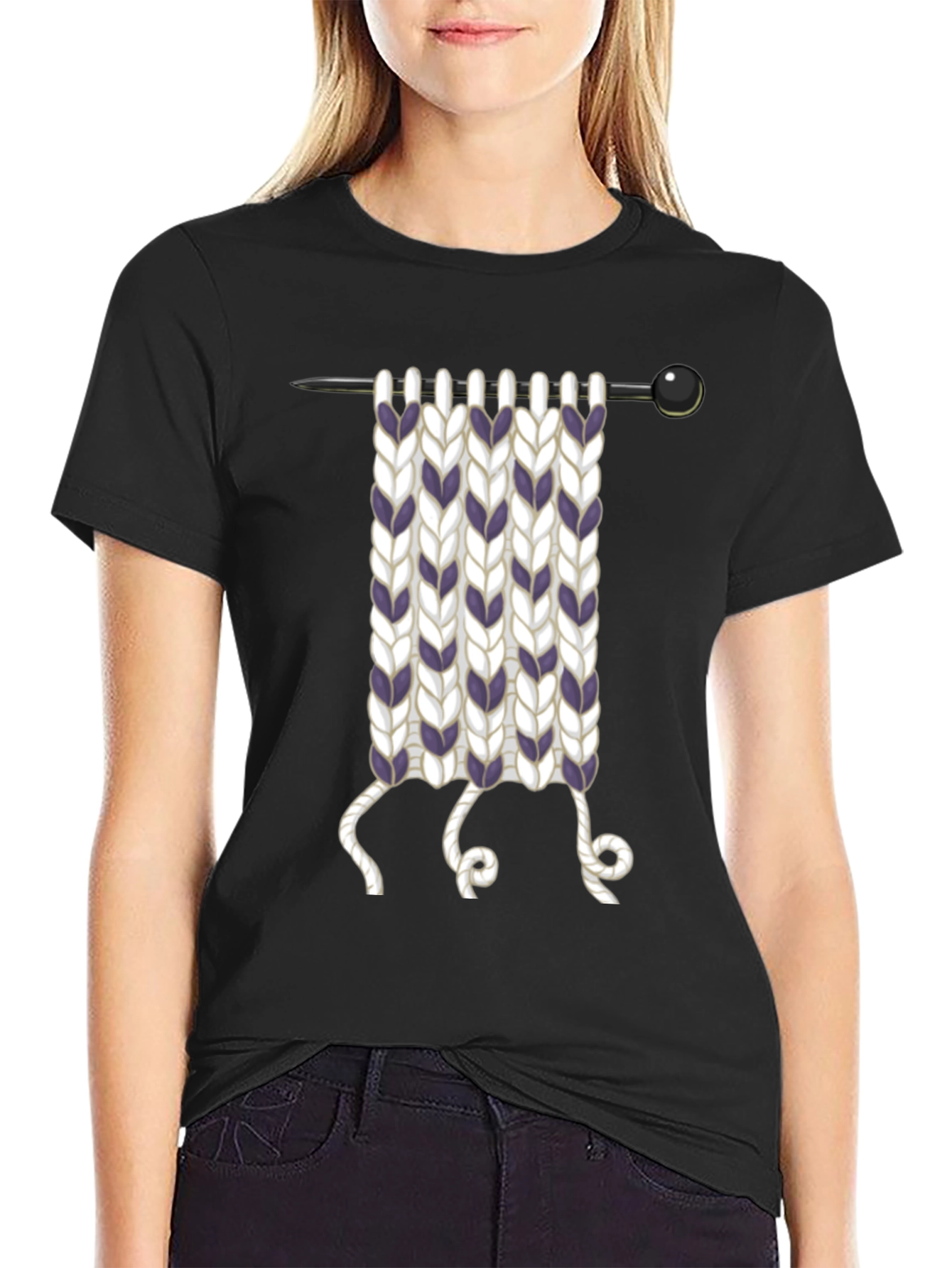 Knitting Needle Graphic T-Shirt - Novelty Knit Design