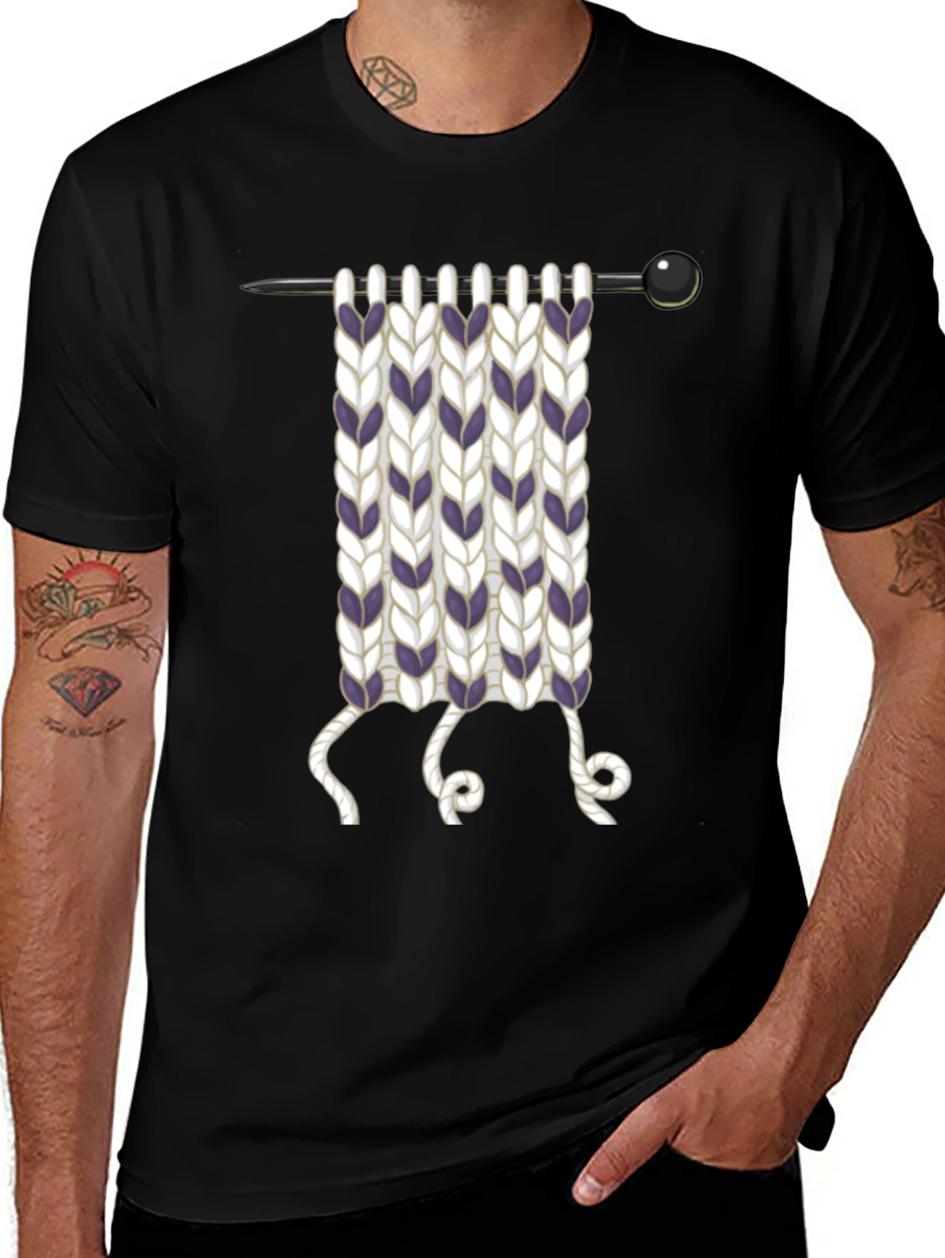 Knitting Needle Graphic T-Shirt - Novelty Knit Design