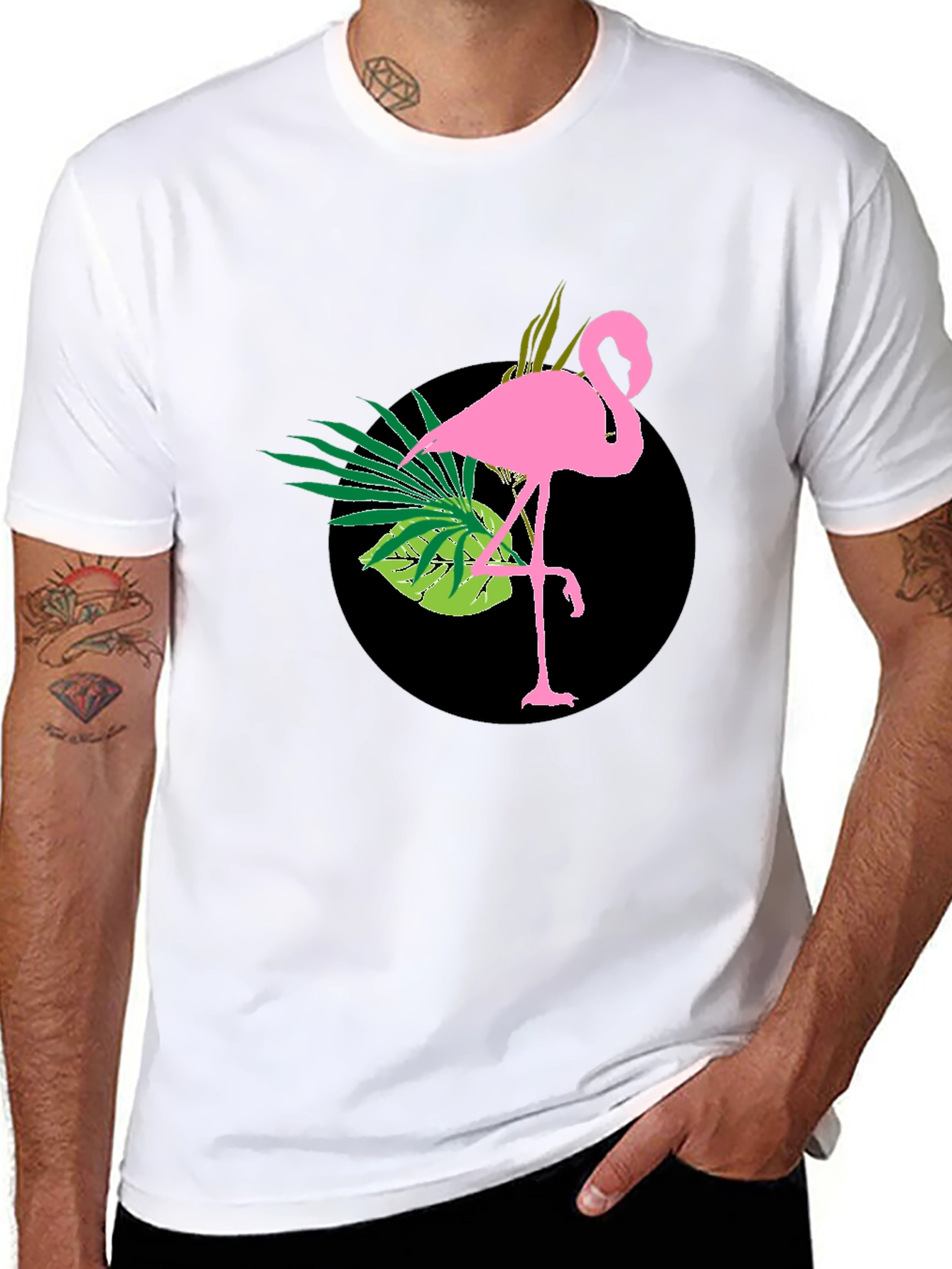 Tropical Flamingo Black T-Shirt