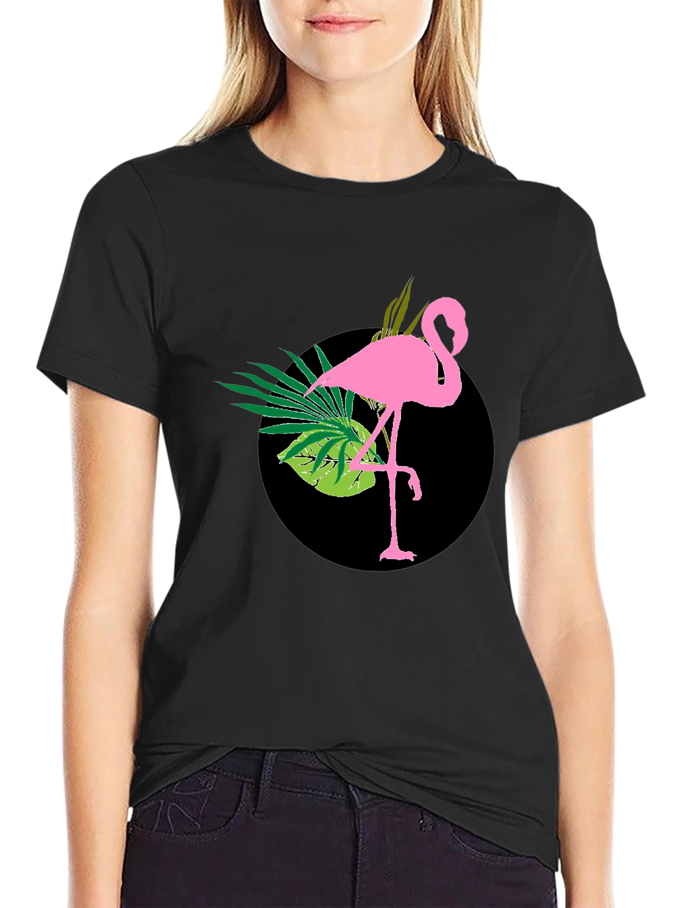 Tropical Flamingo Black T-Shirt