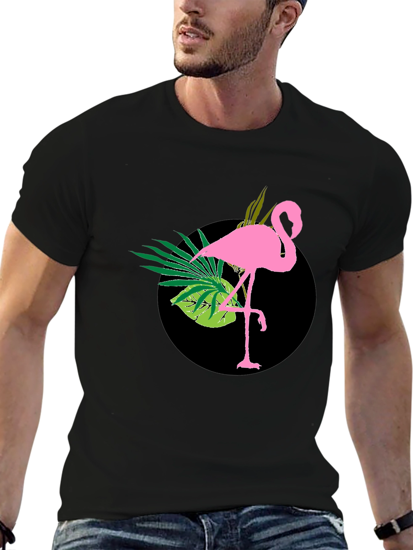 Tropical Flamingo Black T-Shirt