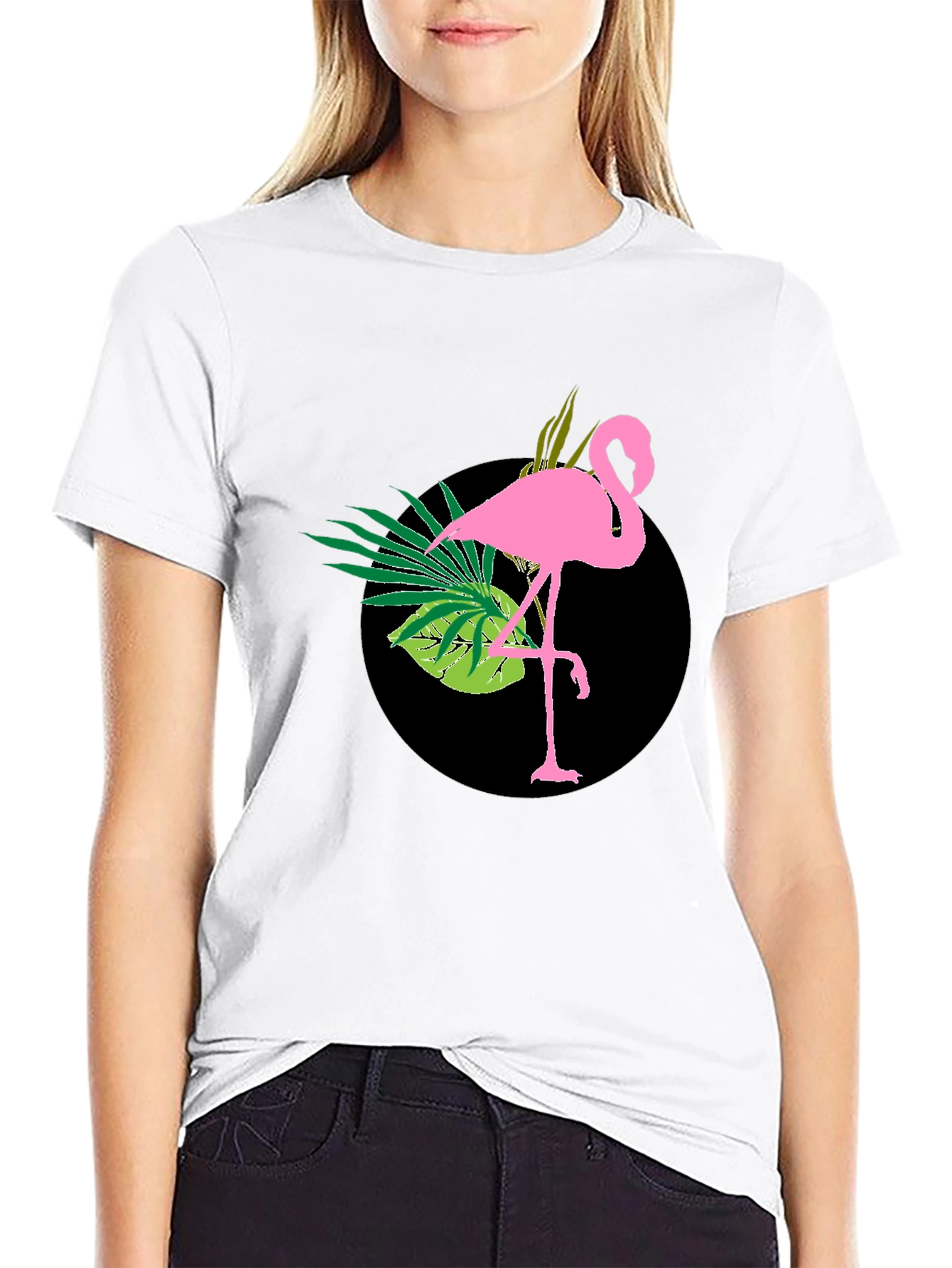Tropical Flamingo Black T-Shirt