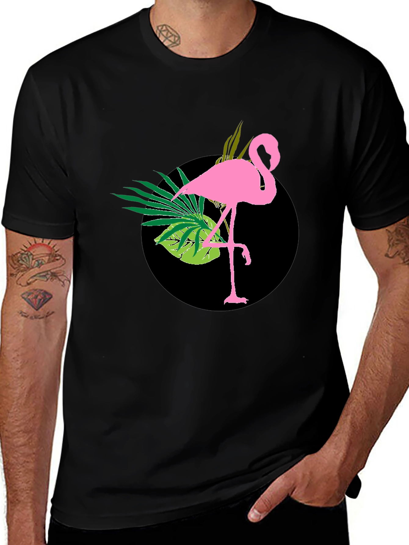 Tropical Flamingo Black T-Shirt