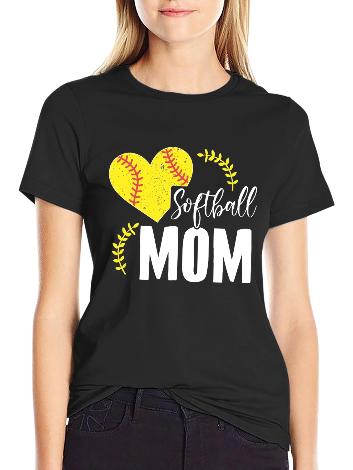 Softball Mom T-Shirt - Heart Design