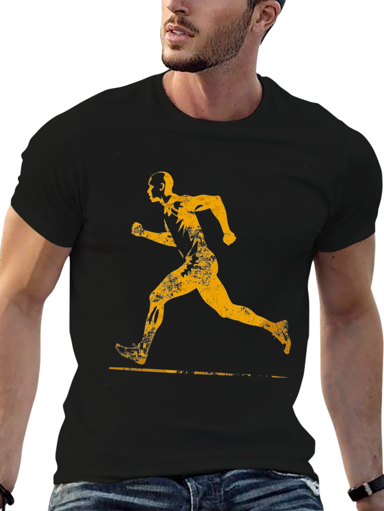 Mens Black Running Graphic Tee