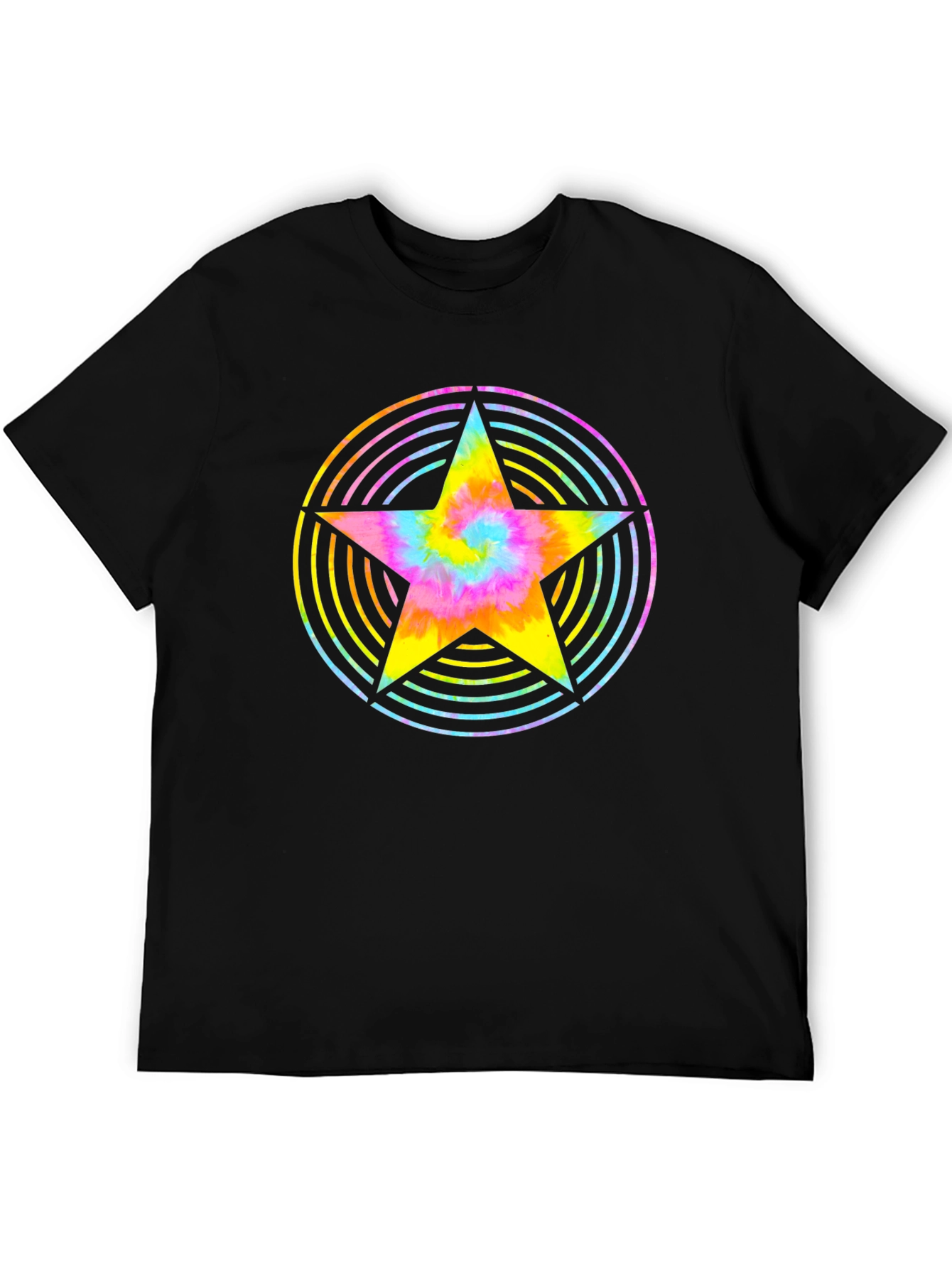 Rainbow Tie-Dye Star Graphic Black T-Shirt