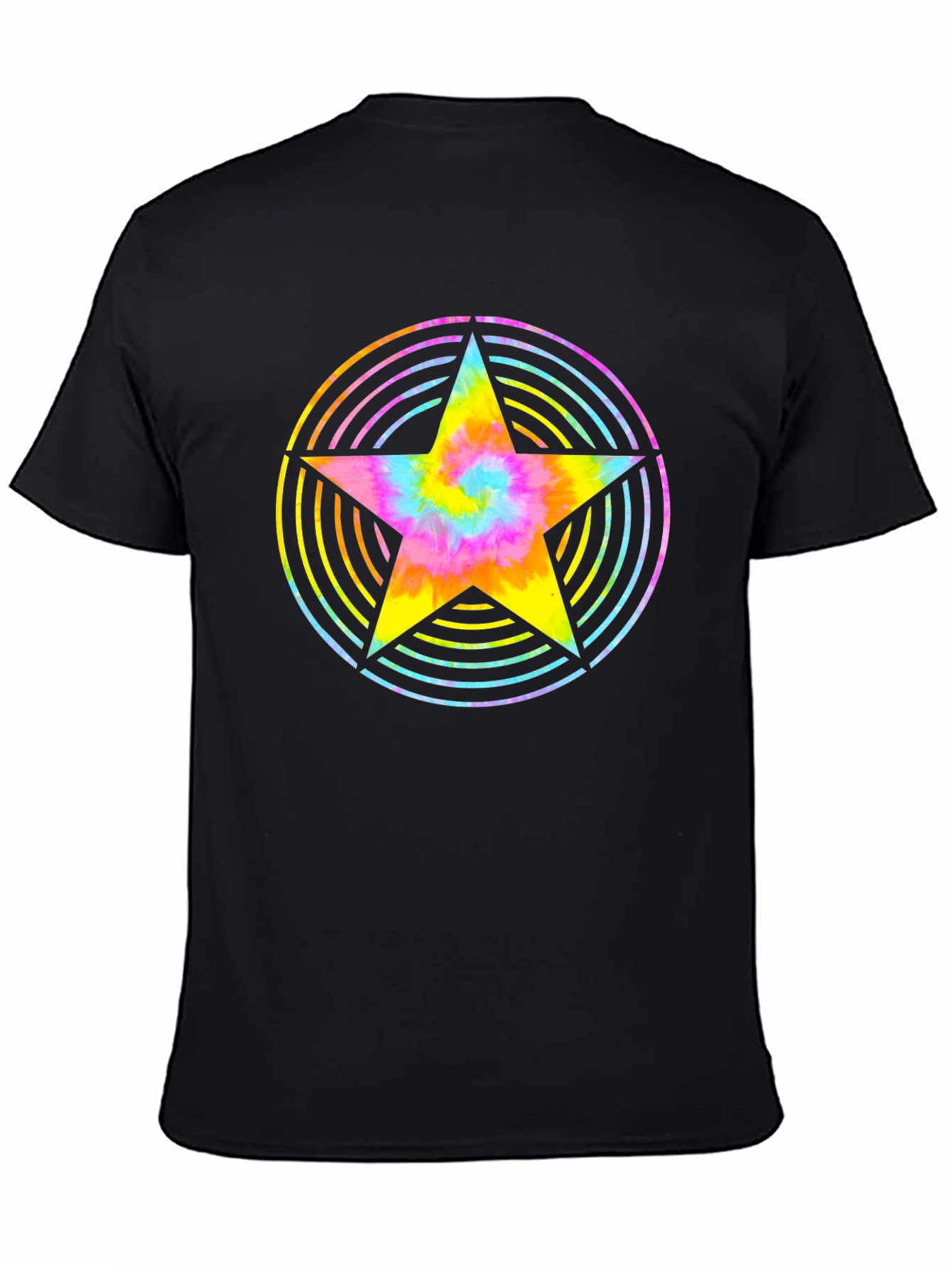 Rainbow Tie-Dye Star Graphic Black T-Shirt