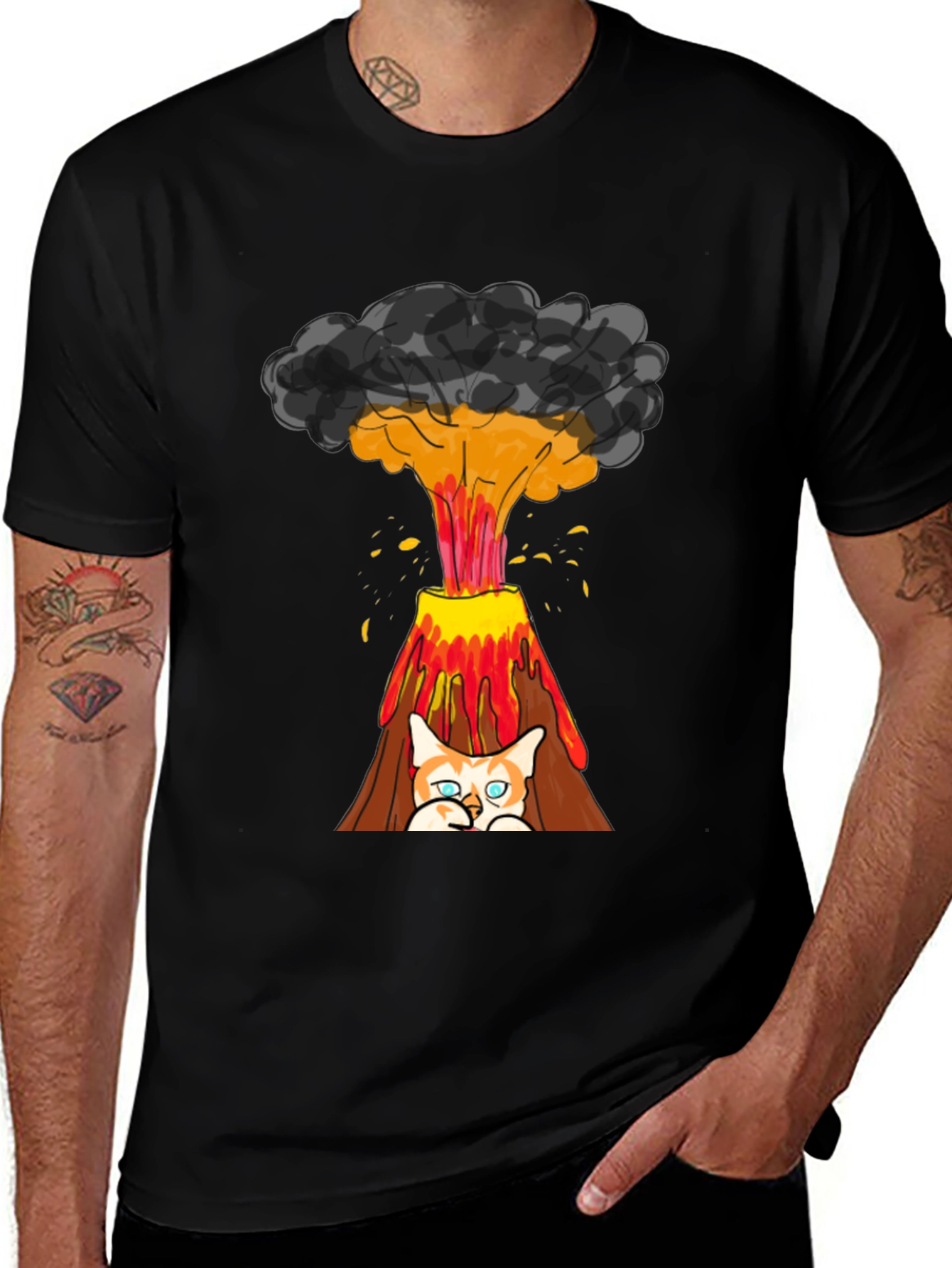 Volcano Cat Graphic Tee - Fun & Unique Design