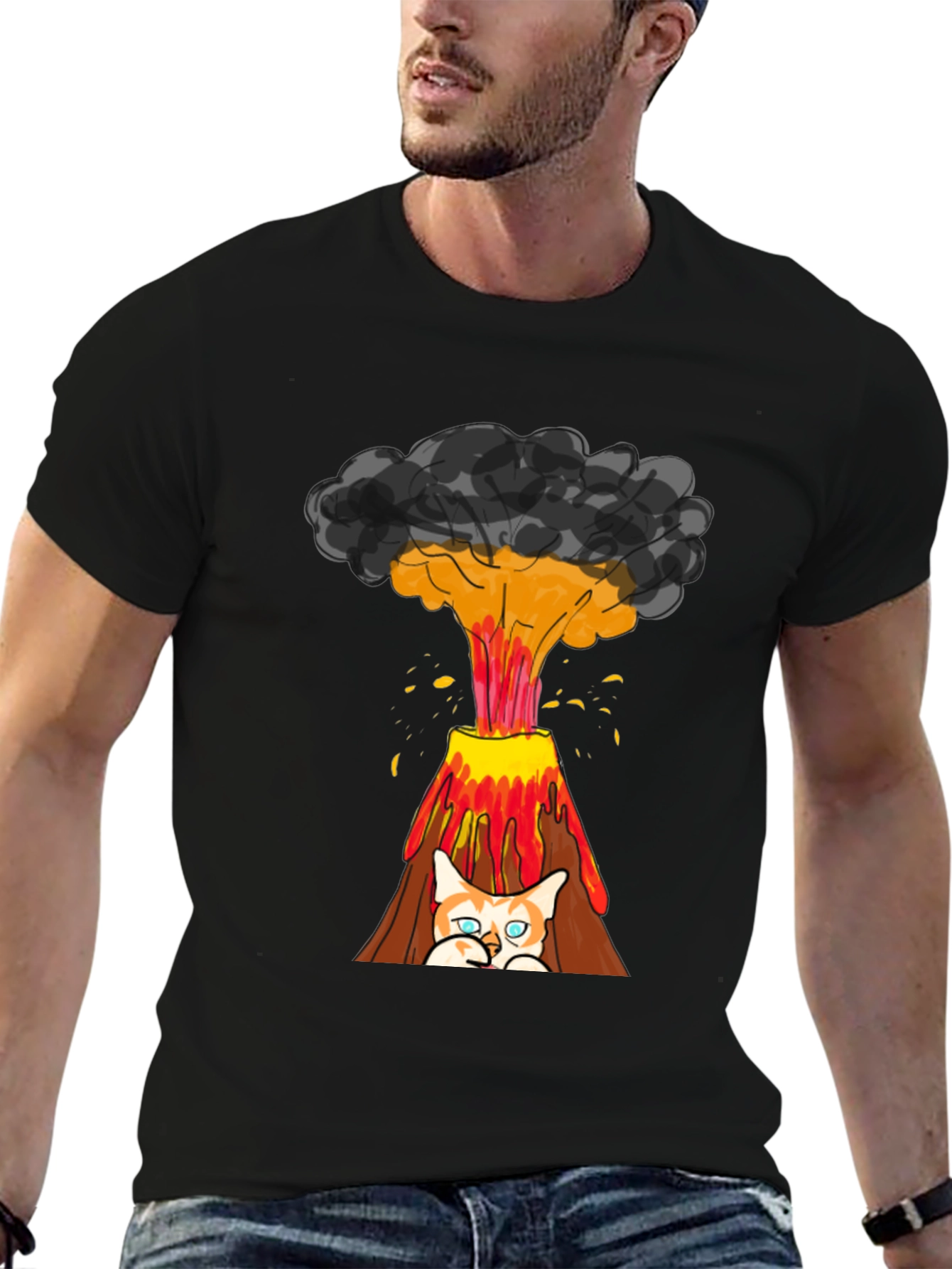 Volcano Cat Graphic Tee - Fun & Unique Design