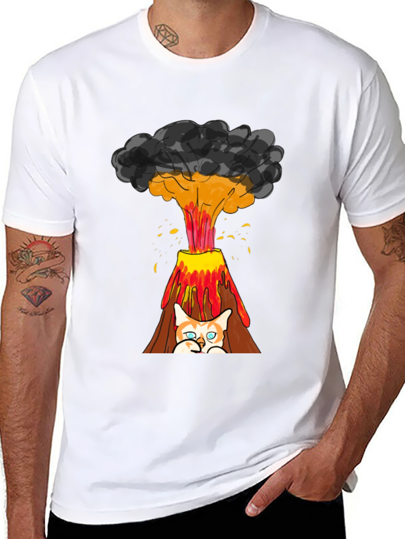 Volcano Cat Graphic Tee - Fun & Unique Design
