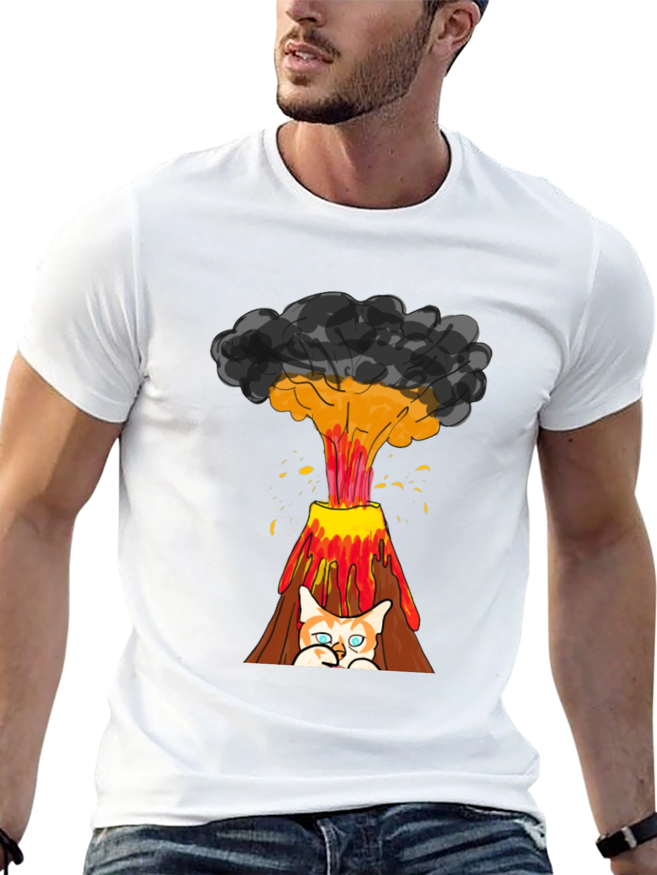 Volcano Cat Graphic Tee - Fun & Unique Design
