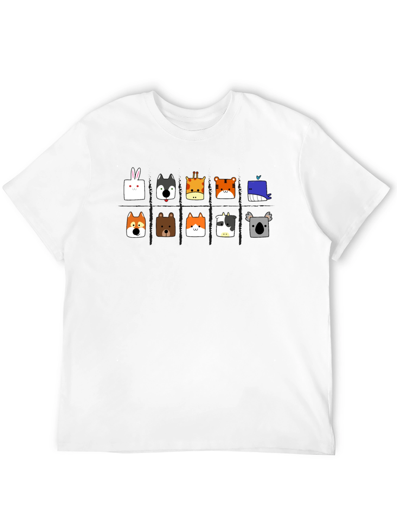 Cute Animal Faces Black T-Shirt