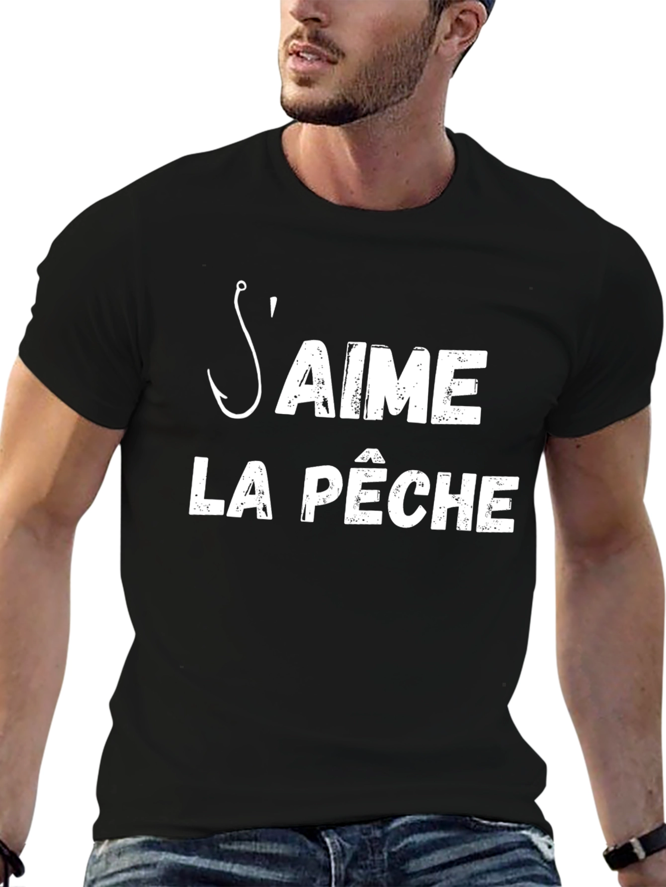 Mens Black Saime La Peche Fishing T-Shirt