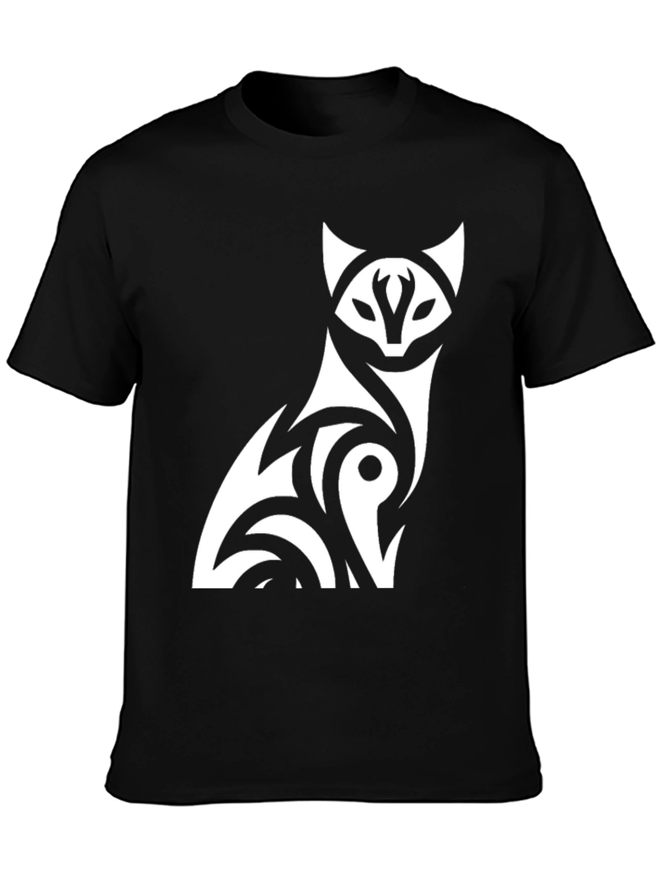Tribal Fox Graphic Tee - Stylish Black T-Shirt