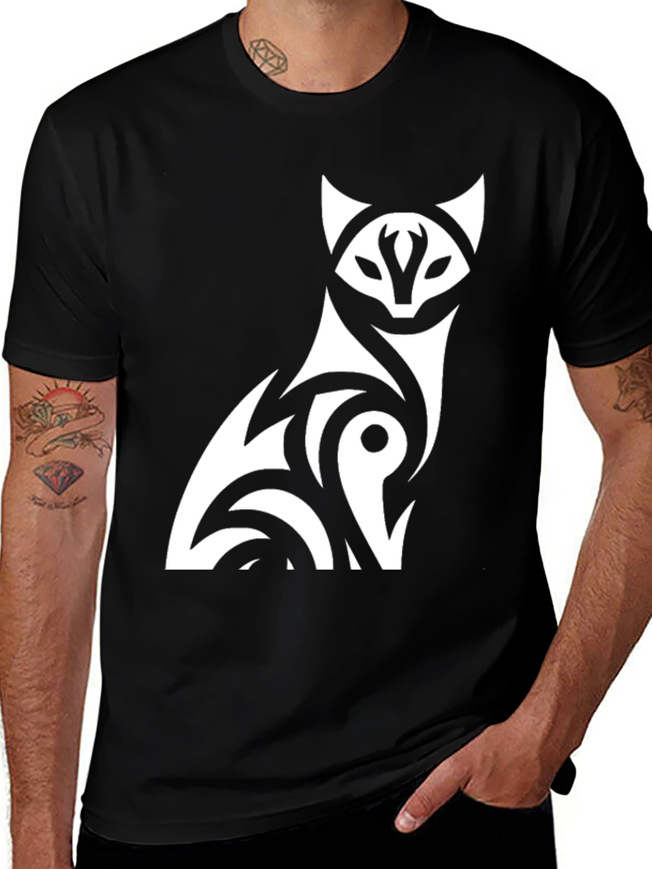 Tribal Fox Graphic Tee - Stylish Black T-Shirt