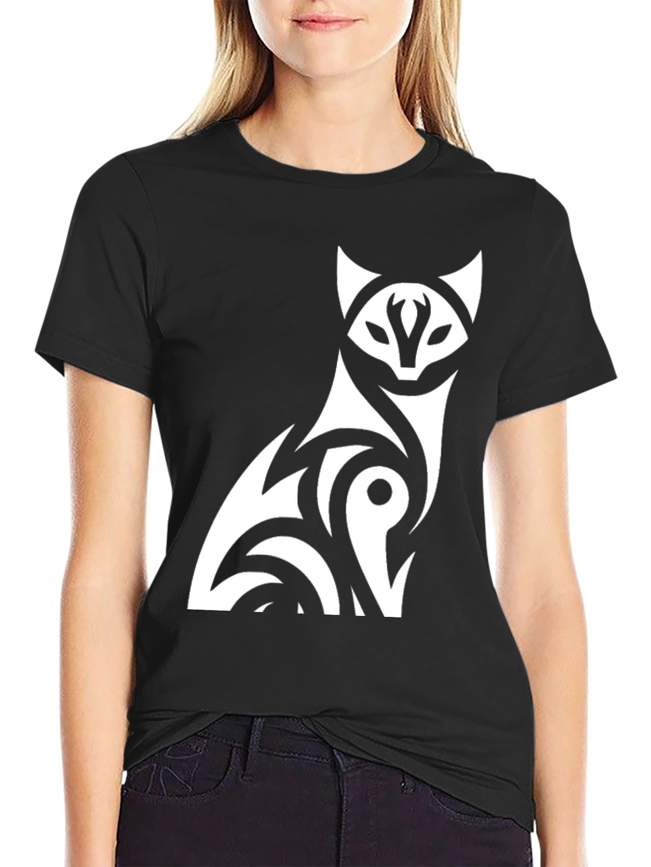Tribal Fox Graphic Tee - Stylish Black T-Shirt