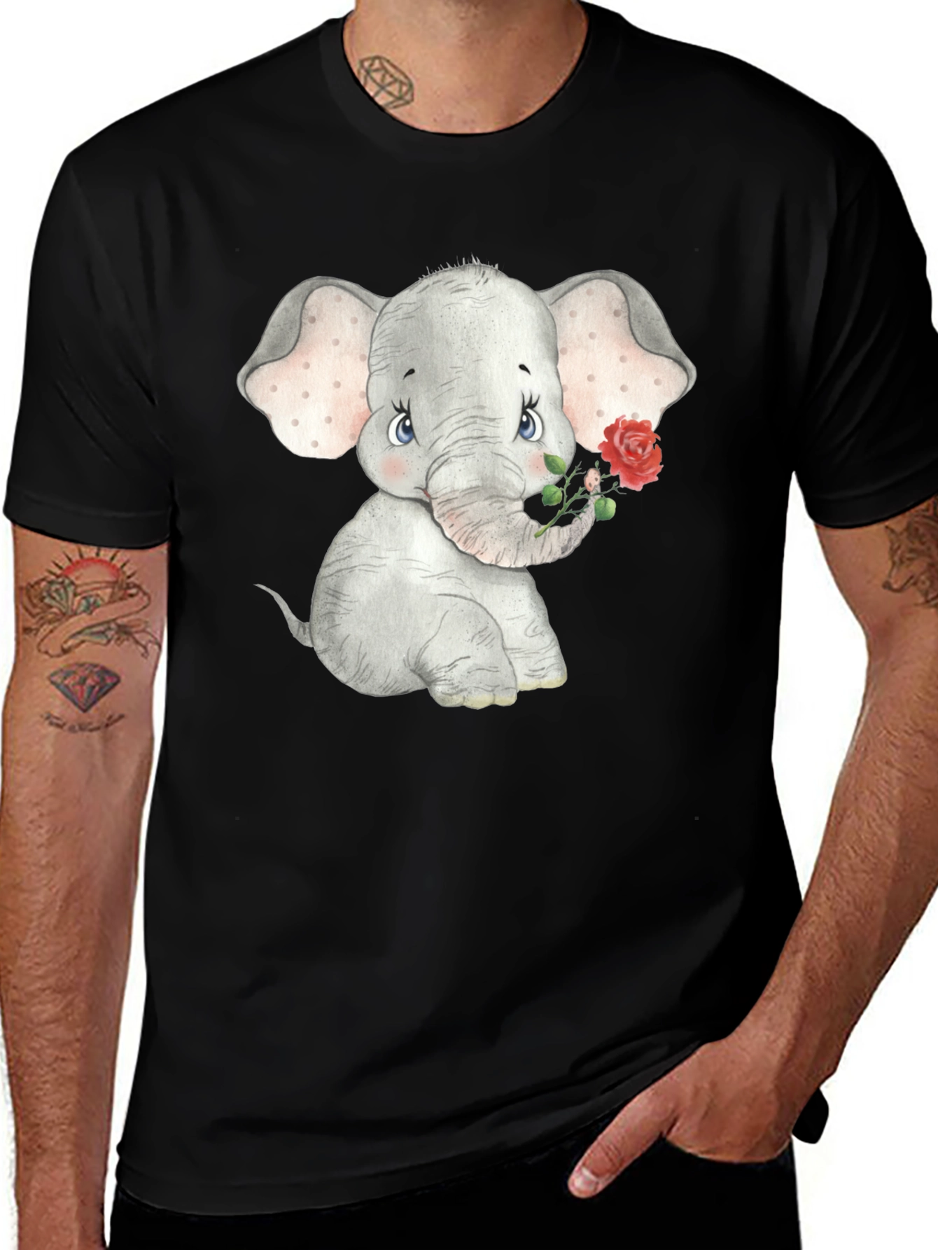 Cute Elephant Rose Graphic T-Shirt