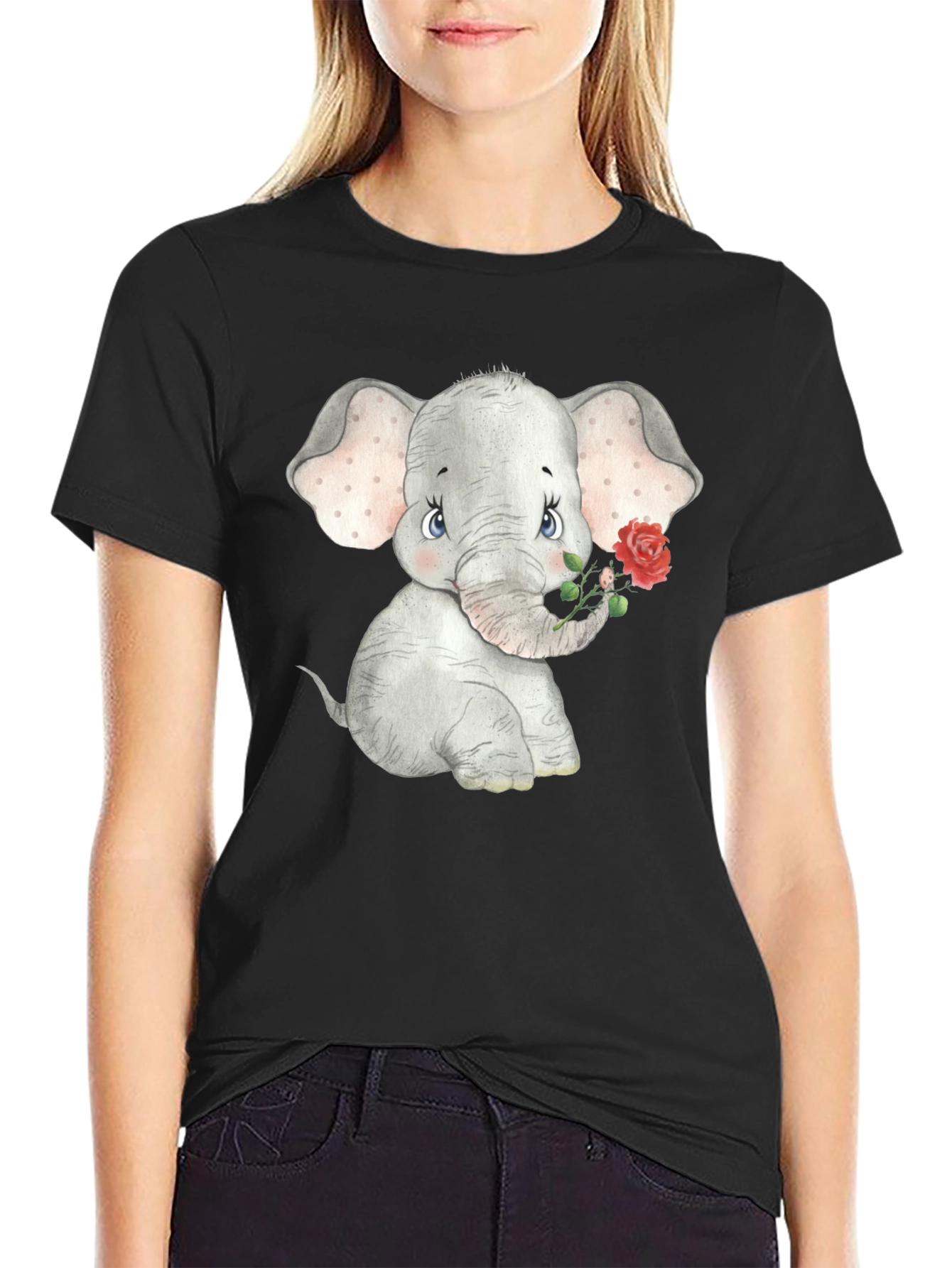 Cute Elephant Rose Graphic T-Shirt