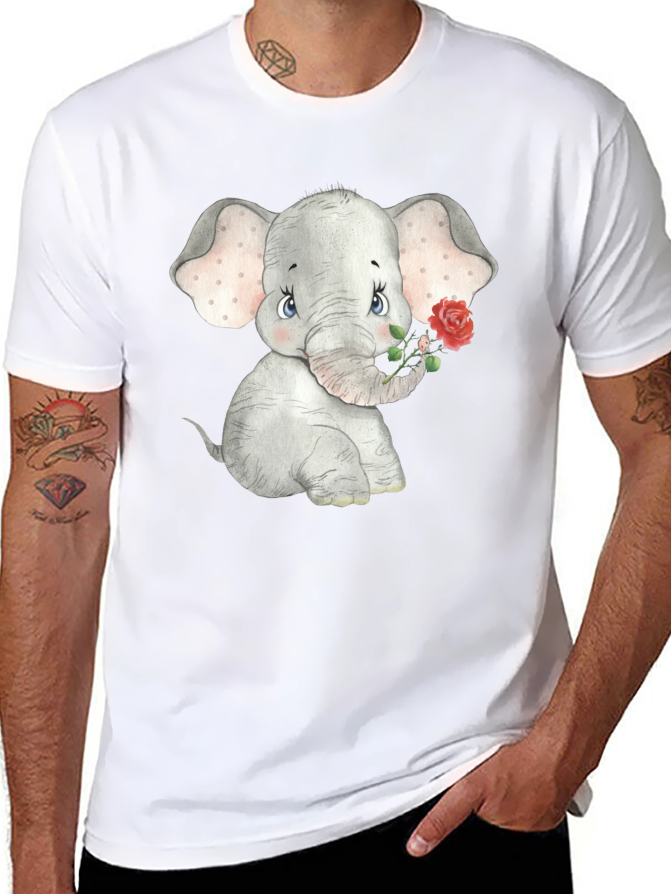 Cute Elephant Rose Graphic T-Shirt