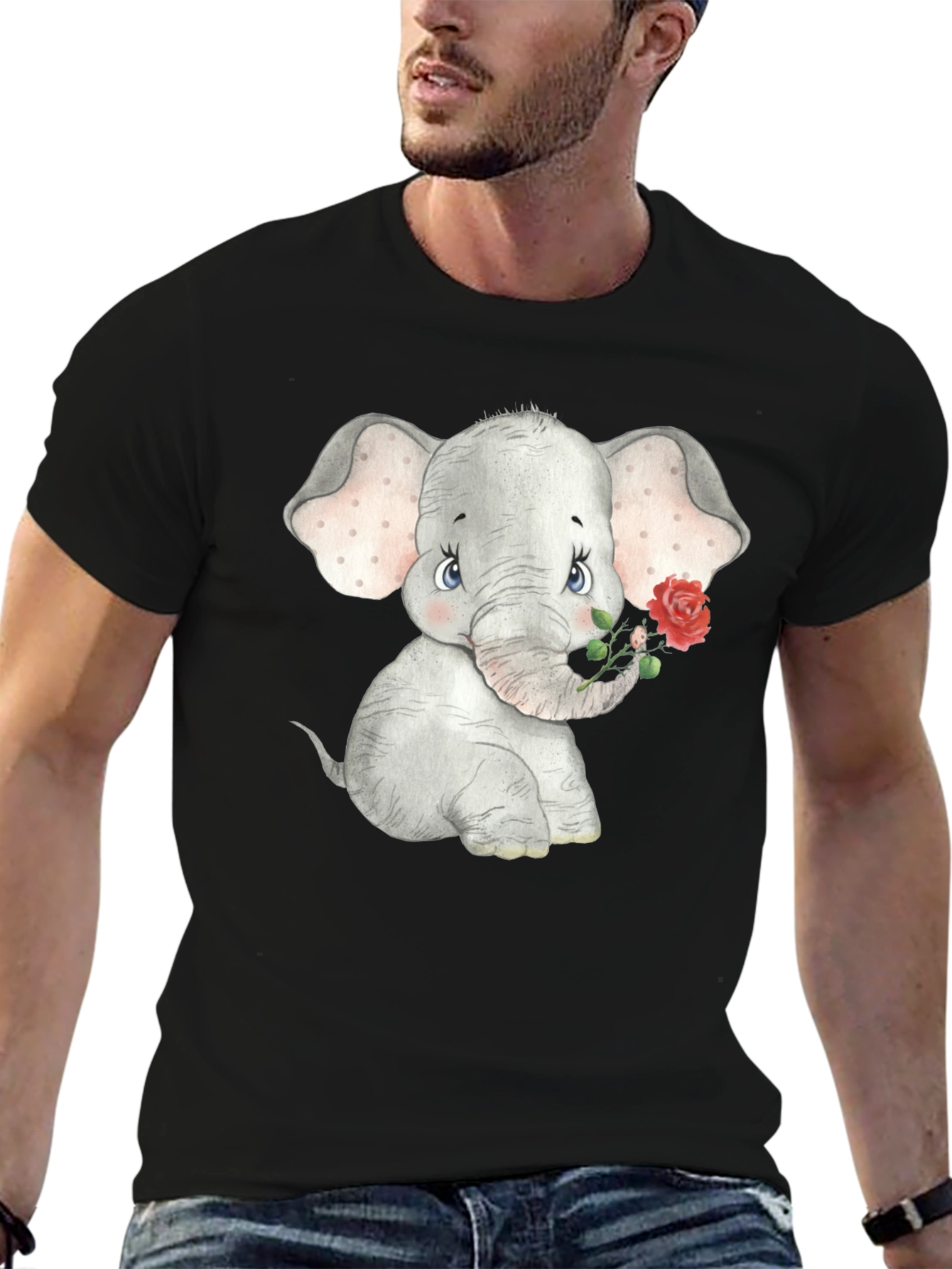Cute Elephant Rose Graphic T-Shirt