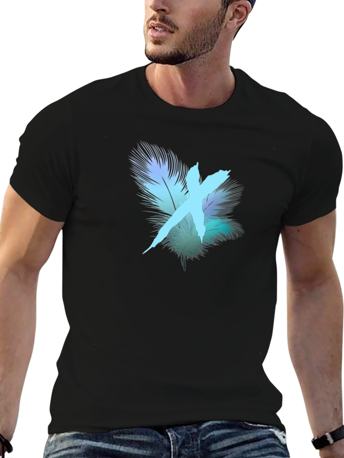 Feather X Graphic Black T-Shirt - Stylish Casual Wear