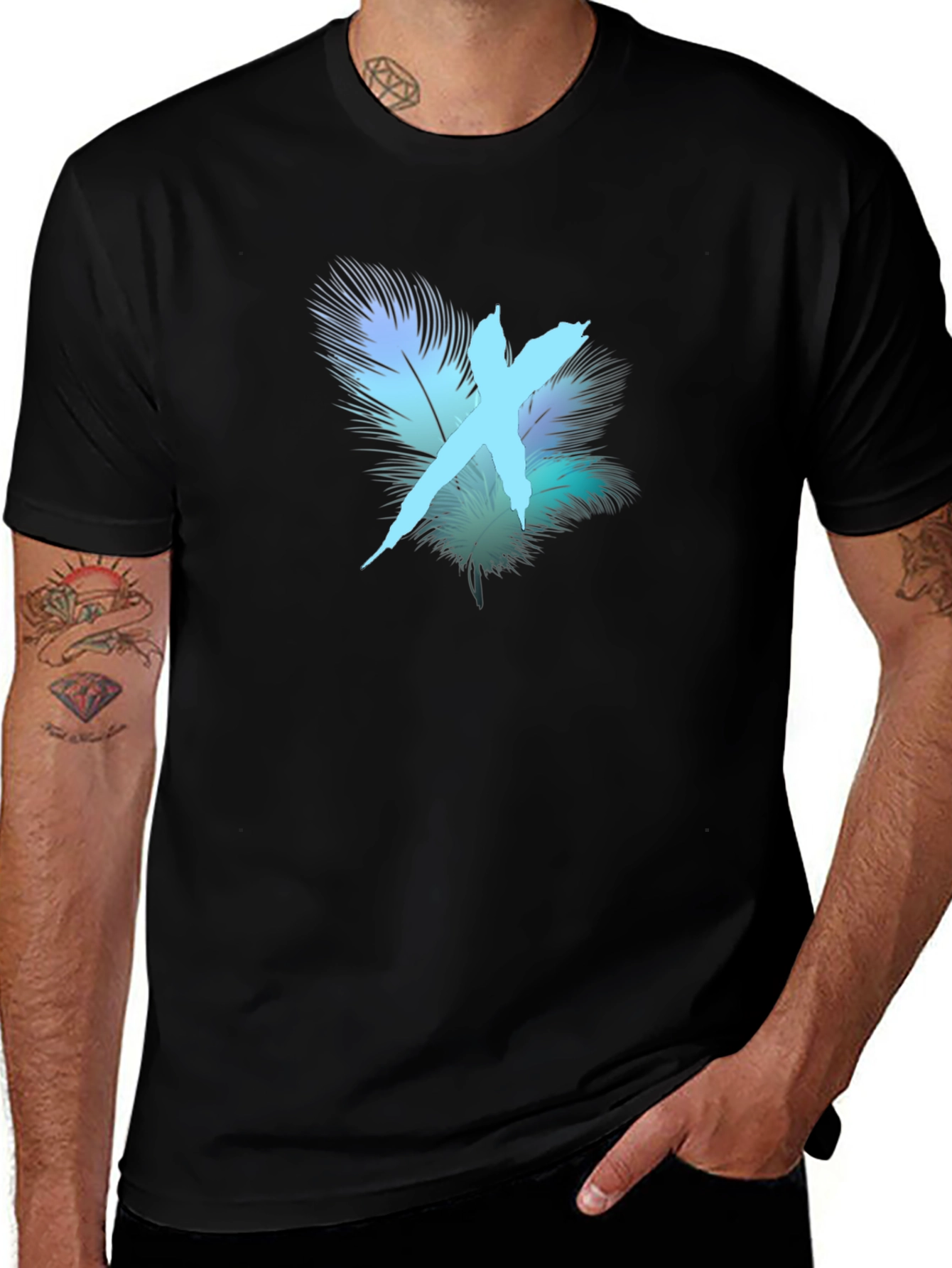 Feather X Graphic Black T-Shirt - Stylish Casual Wear