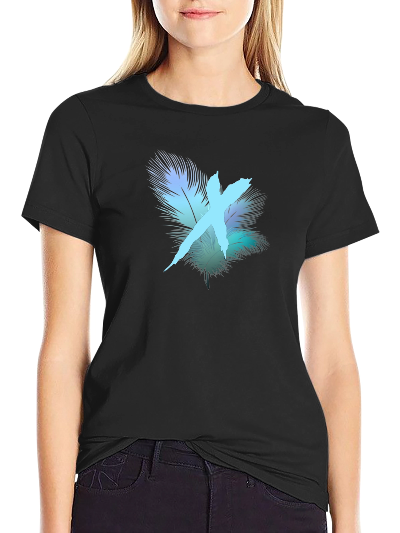 Feather X Graphic Black T-Shirt - Stylish Casual Wear
