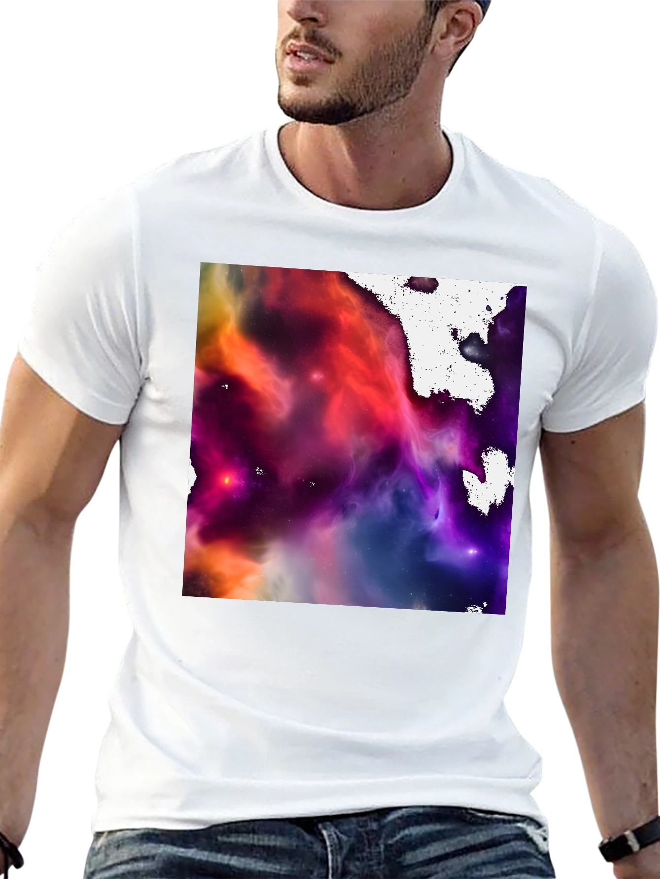 Nebula Print Black Crew Neck T-Shirt