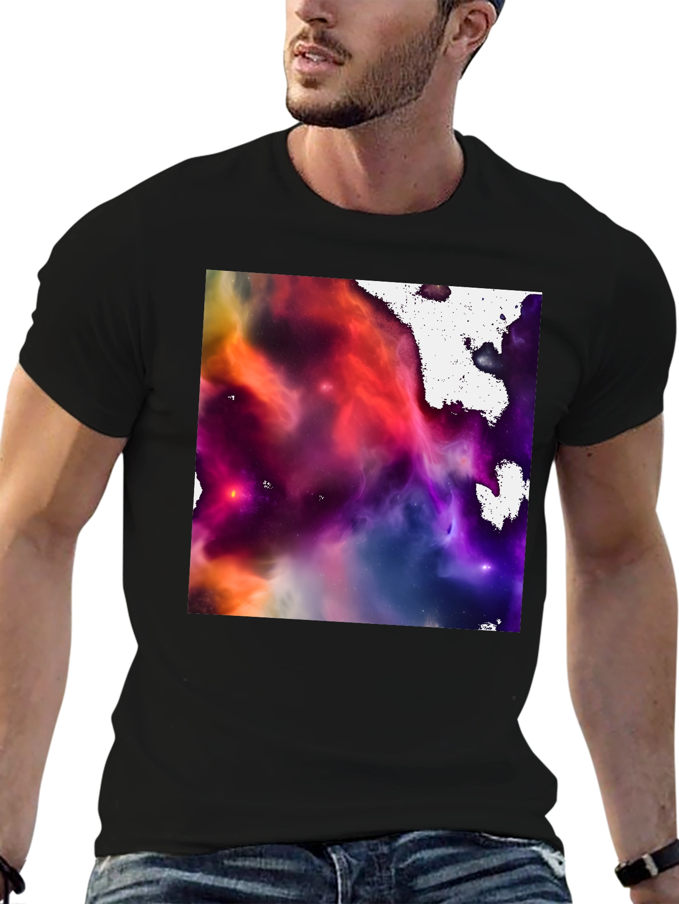 Nebula Print Black Crew Neck T-Shirt
