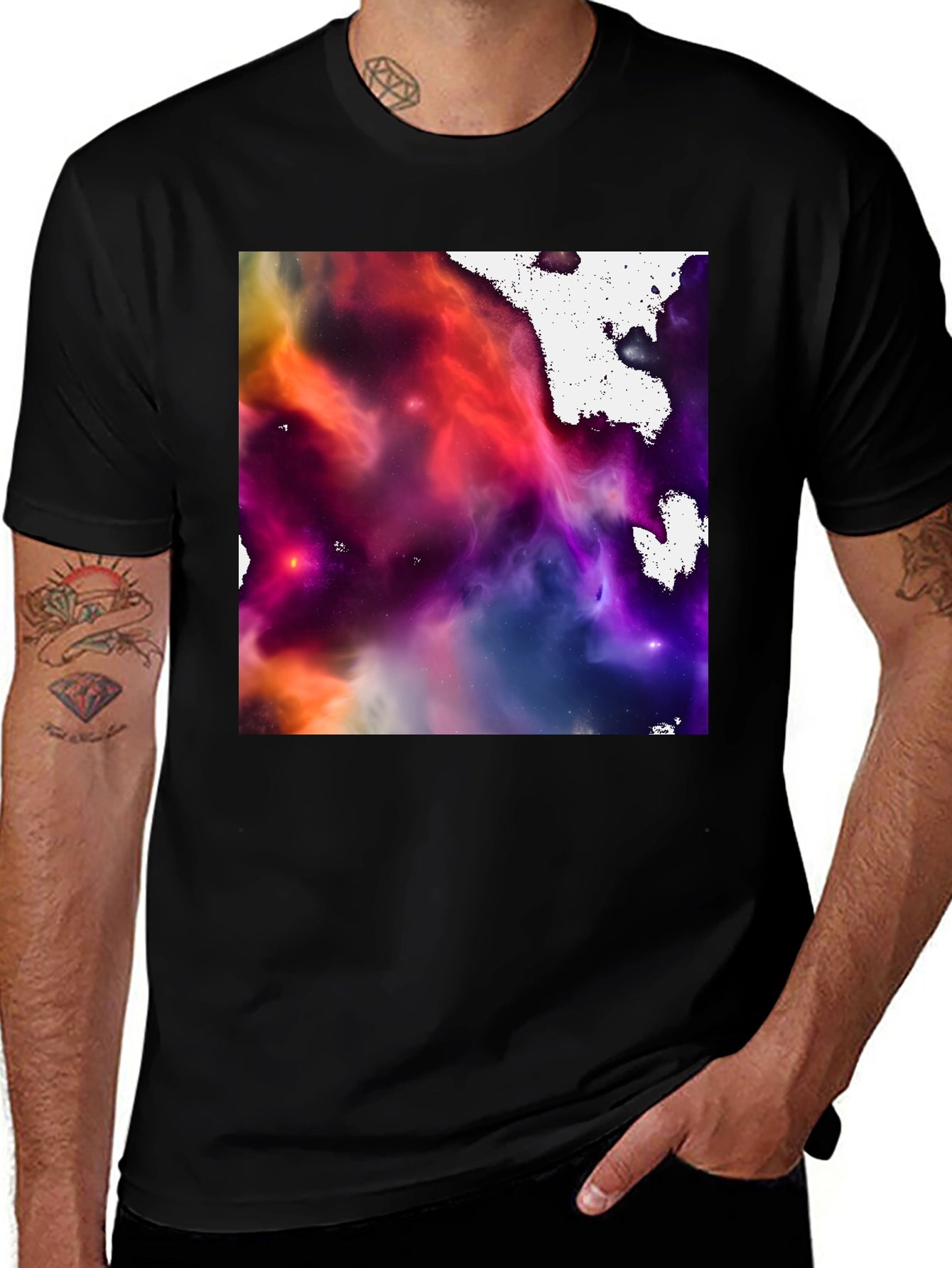 Nebula Print Black Crew Neck T-Shirt