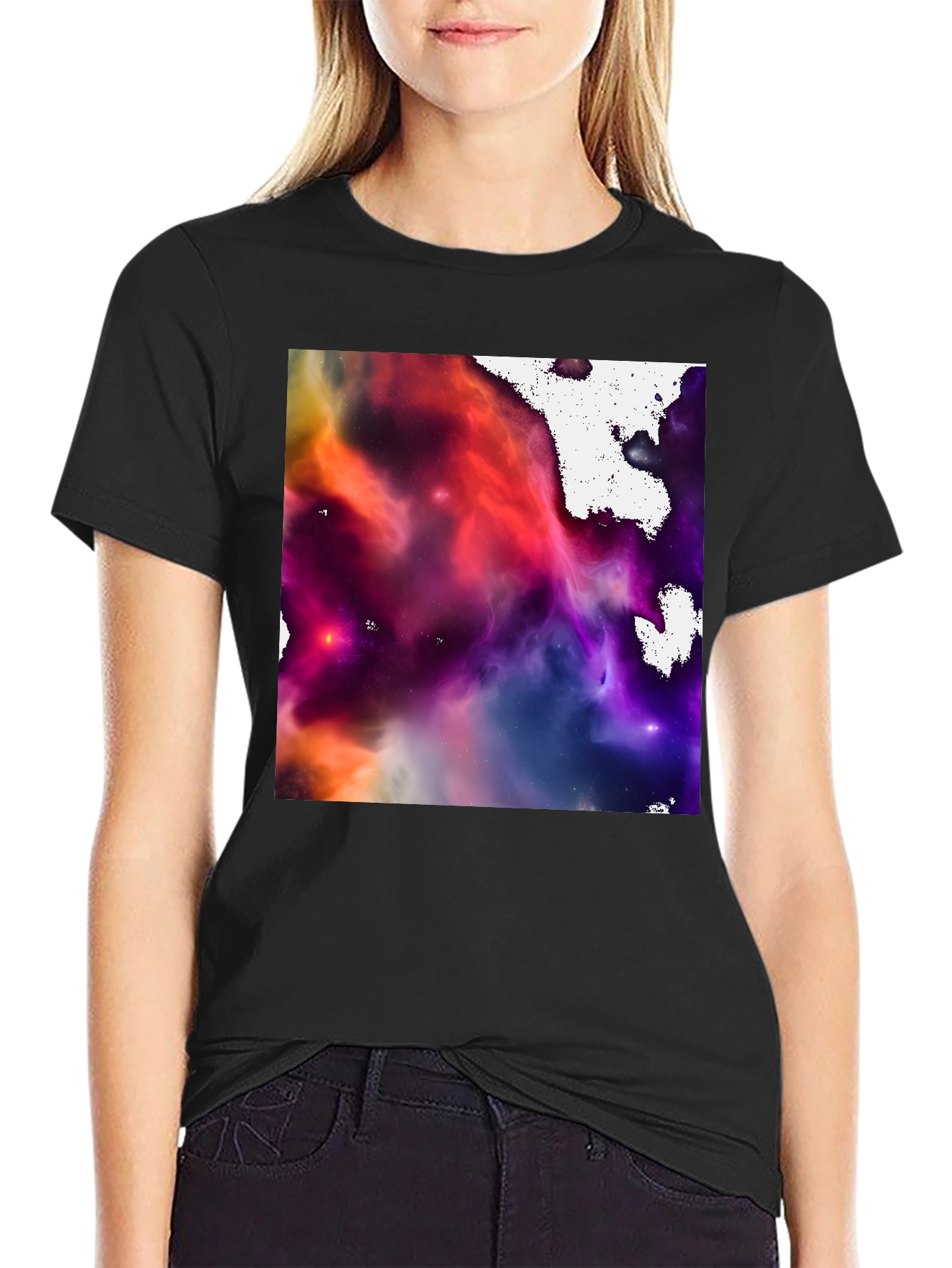 Nebula Print Black Crew Neck T-Shirt