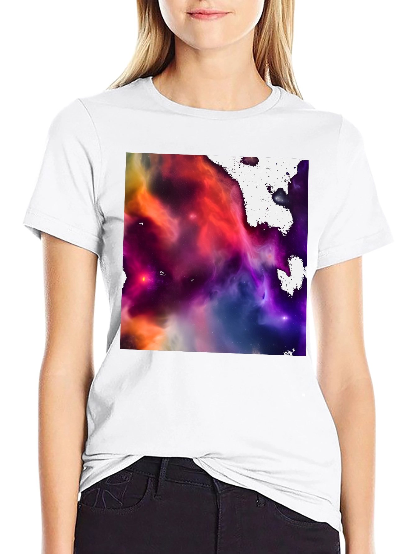 Nebula Print Black Crew Neck T-Shirt