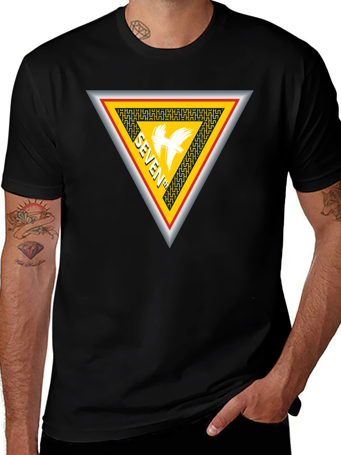 Seven T-Shirt Black Cotton Unique Design