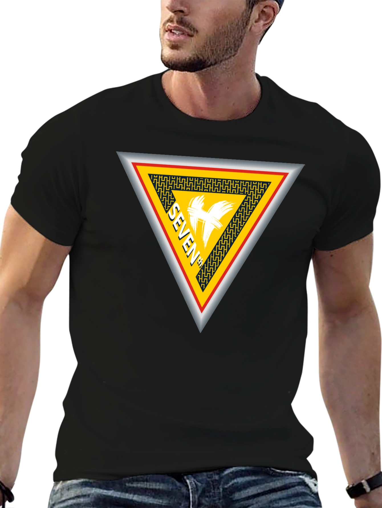 Seven T-Shirt Black Cotton Unique Design