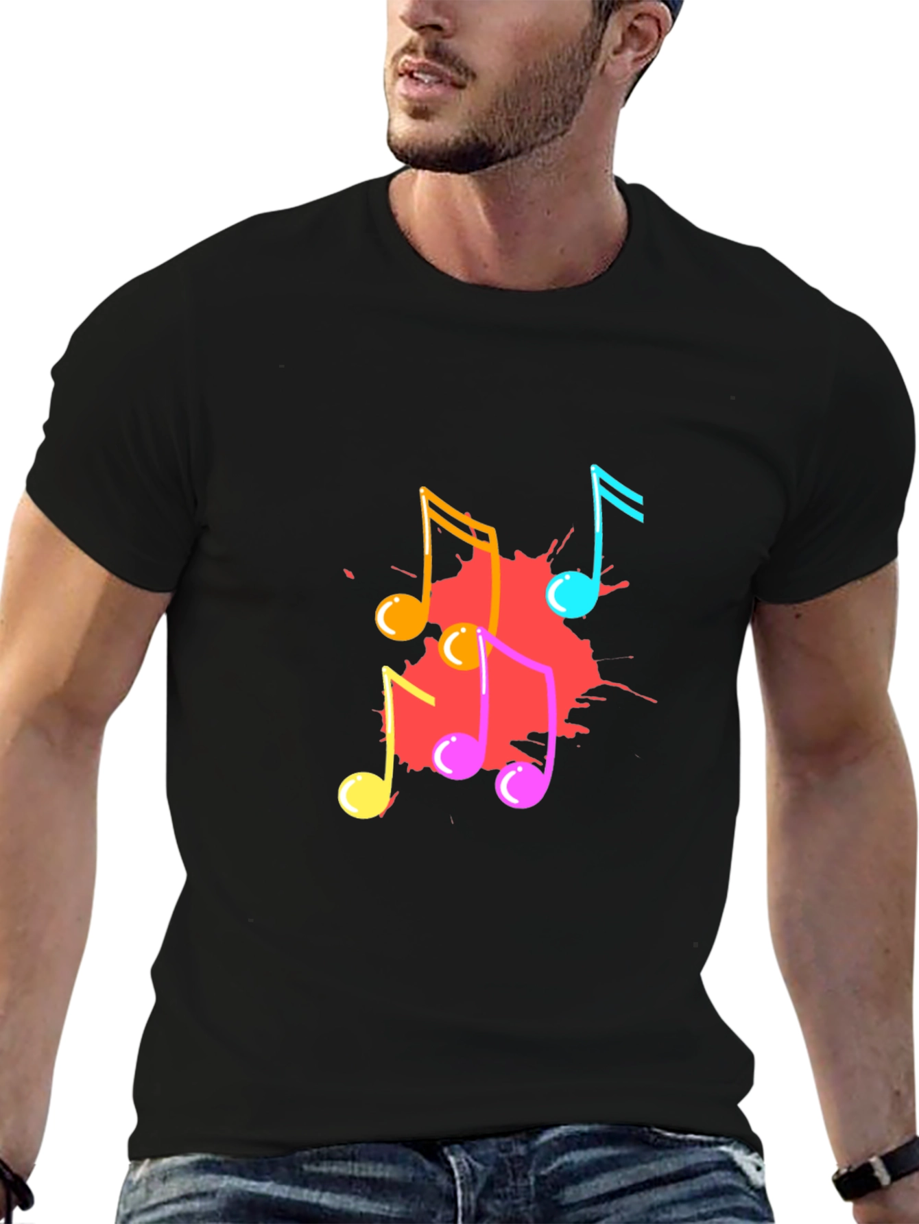 Musical Notes Graphic Print Black T-Shirt
