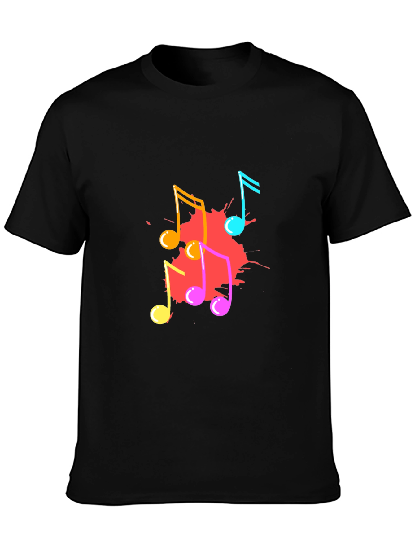 Musical Notes Graphic Print Black T-Shirt