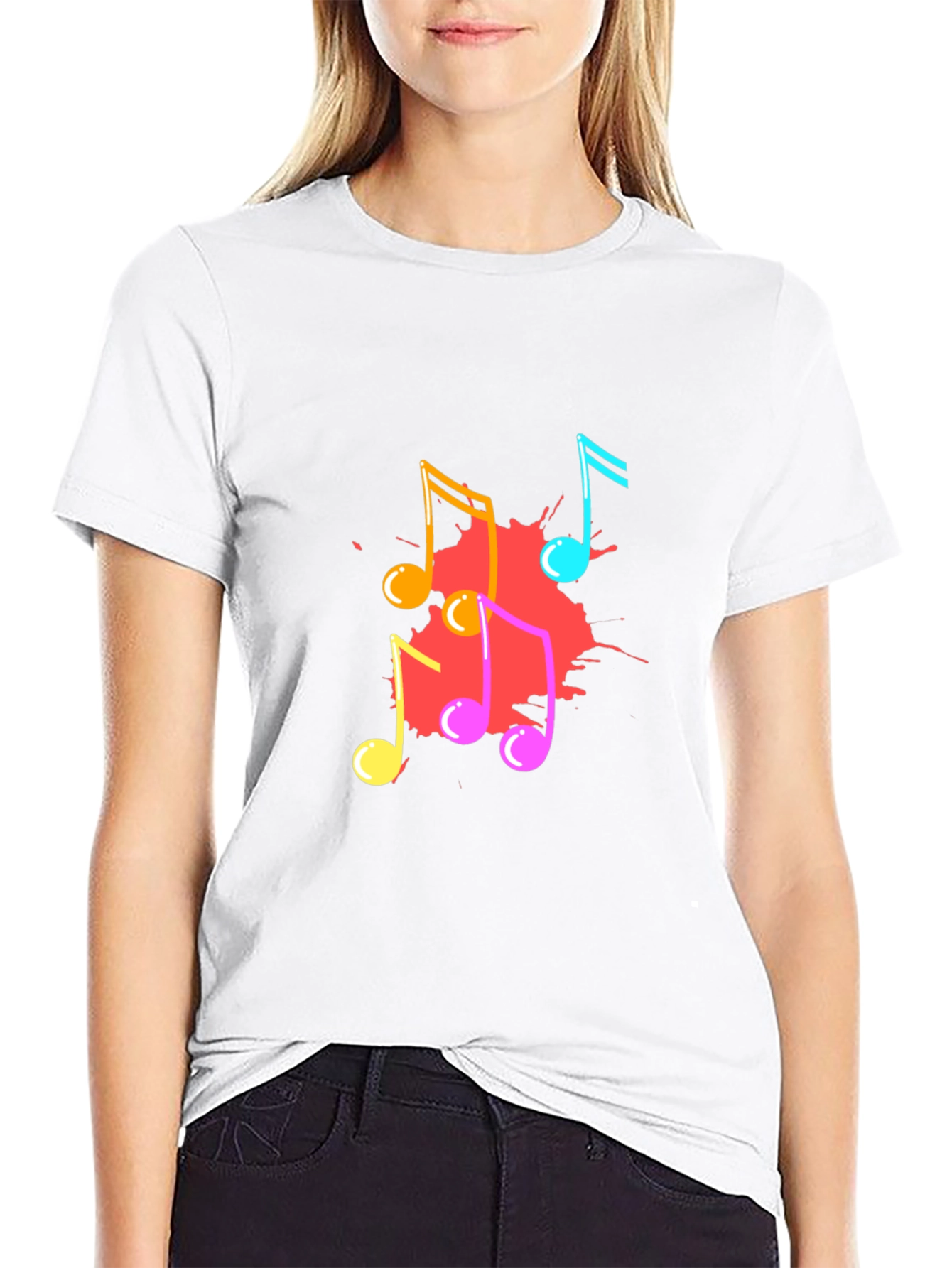 Musical Notes Graphic Print Black T-Shirt