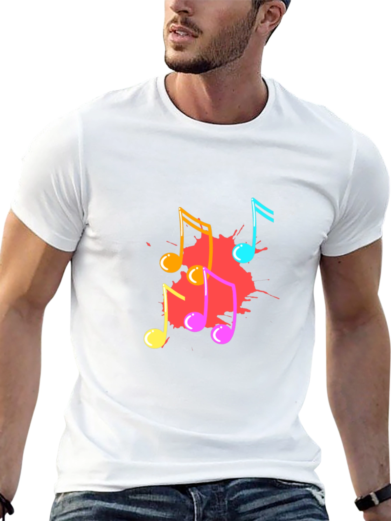 Musical Notes Graphic Print Black T-Shirt