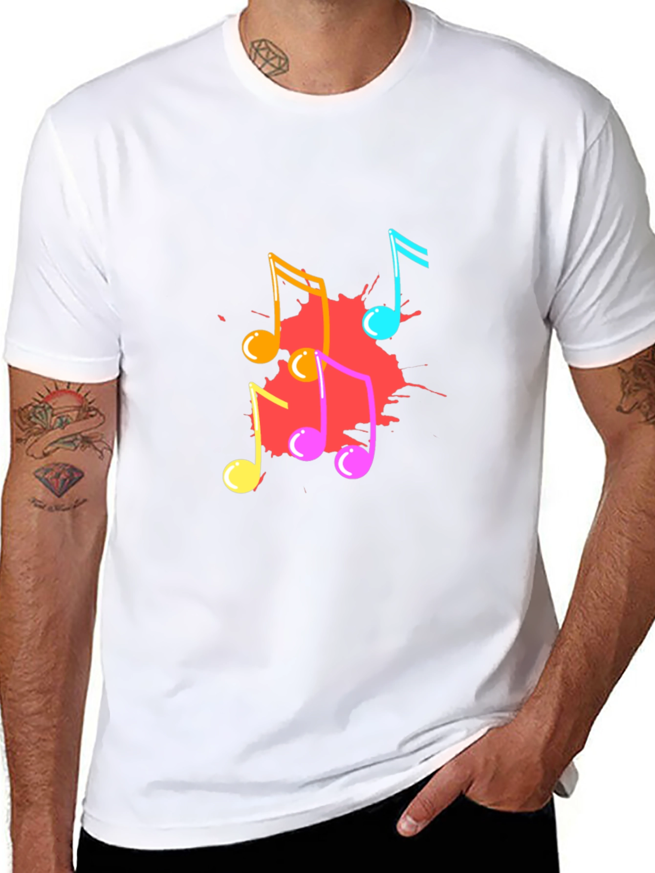 Musical Notes Graphic Print Black T-Shirt