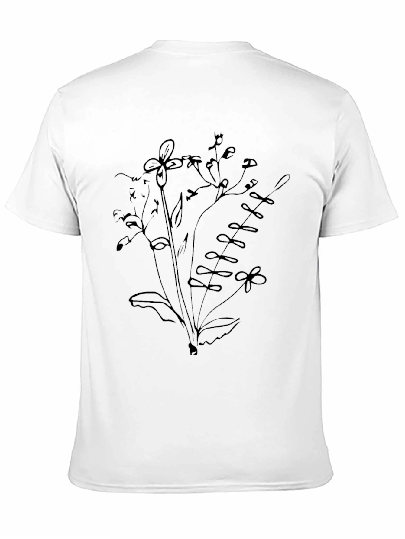Mens Black T-Shirt with Floral Sketch Design