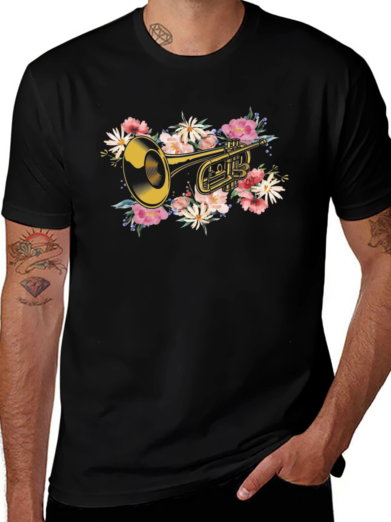 Floral Trumpet Graphic T-Shirt - Music Lover Tee