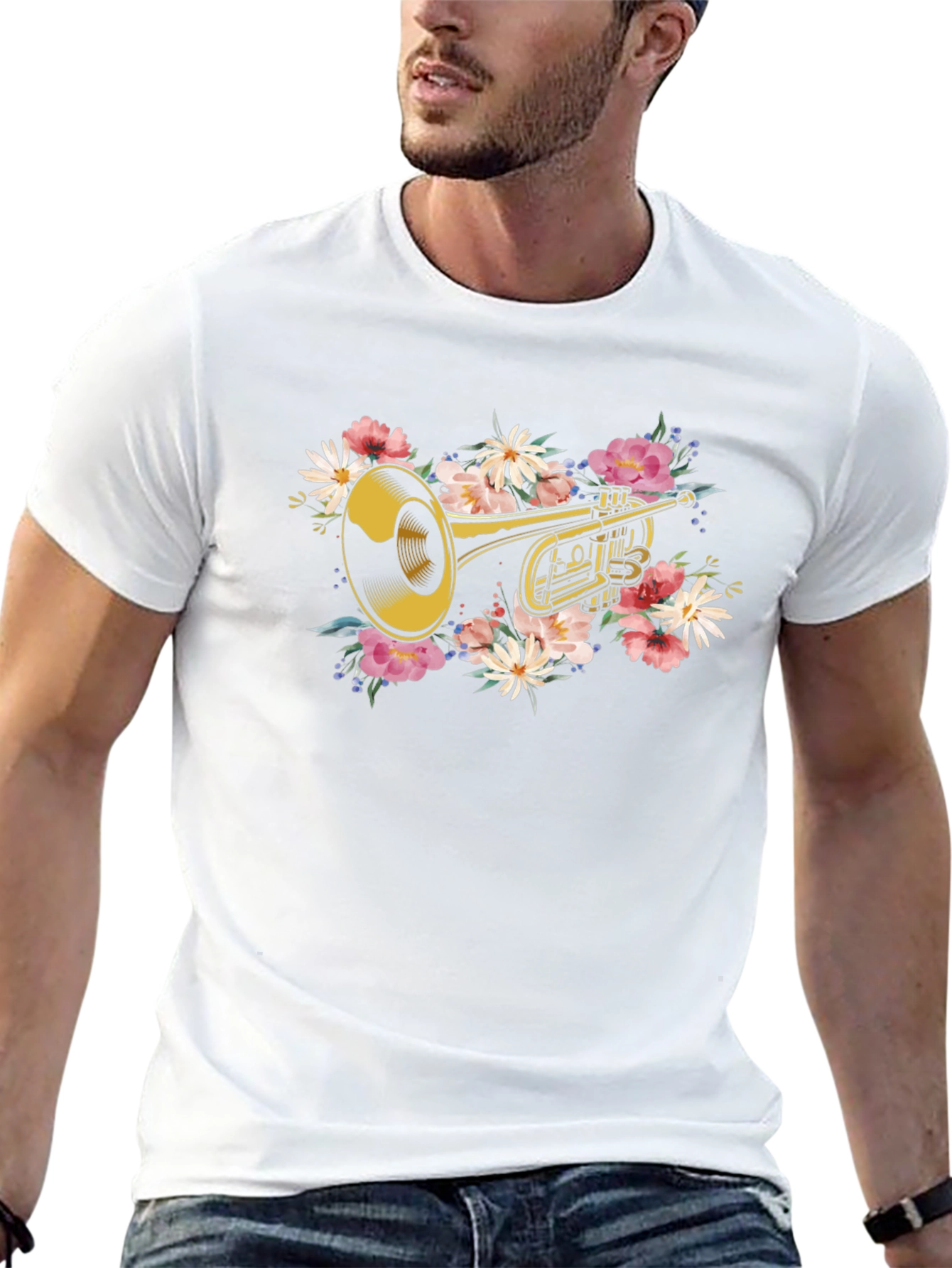Floral Trumpet Graphic T-Shirt - Music Lover Tee