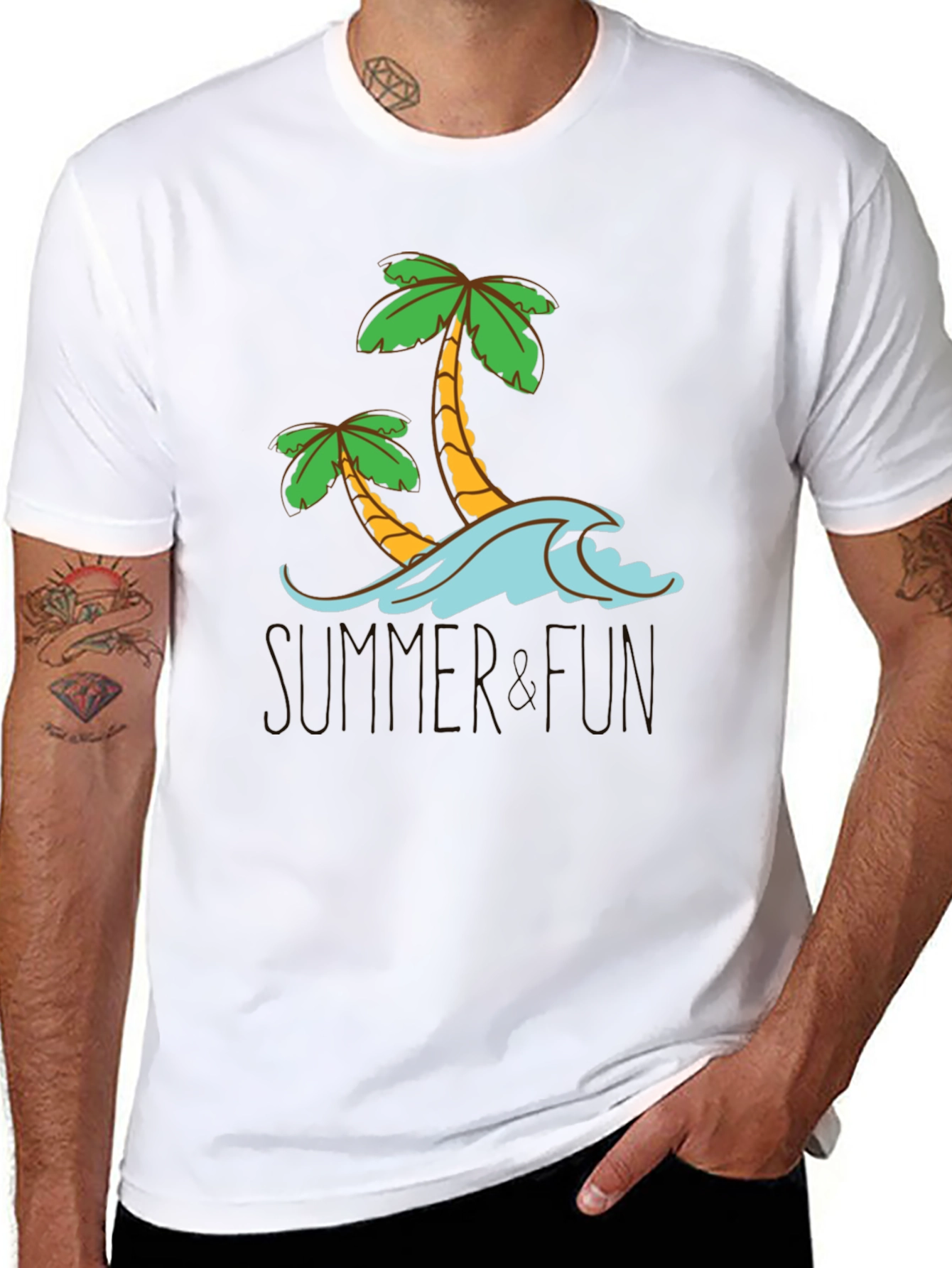 Summer Fun Palm Tree Graphic Tee - Black Cotton