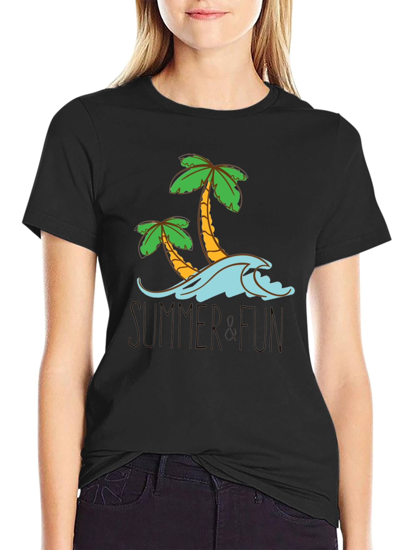 Summer Fun Palm Tree Graphic Tee - Black Cotton